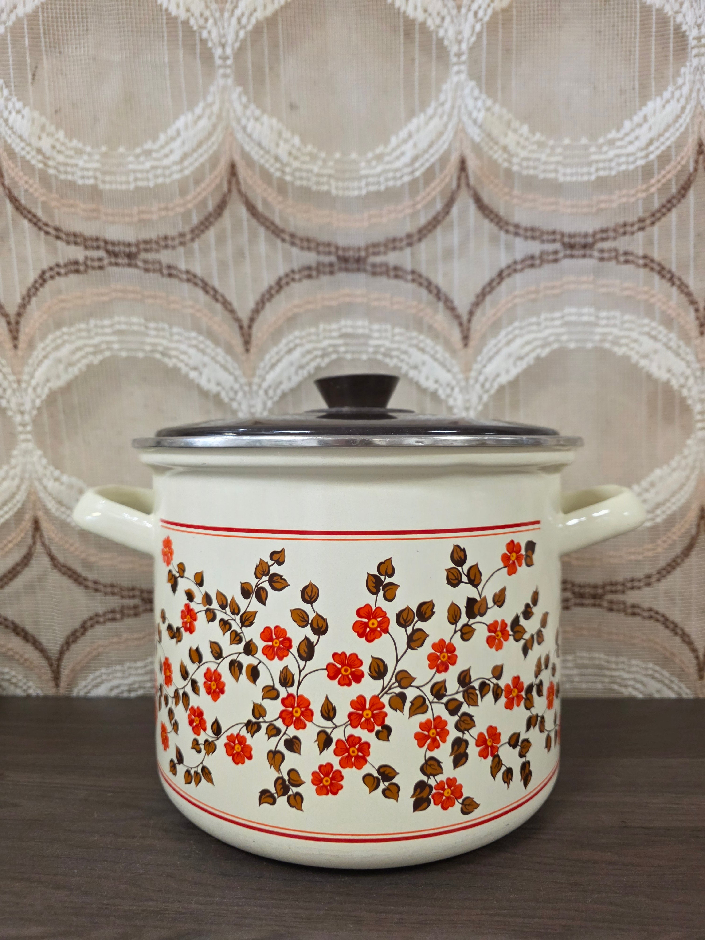 Emaille soeppan groot bloem oranje bruin