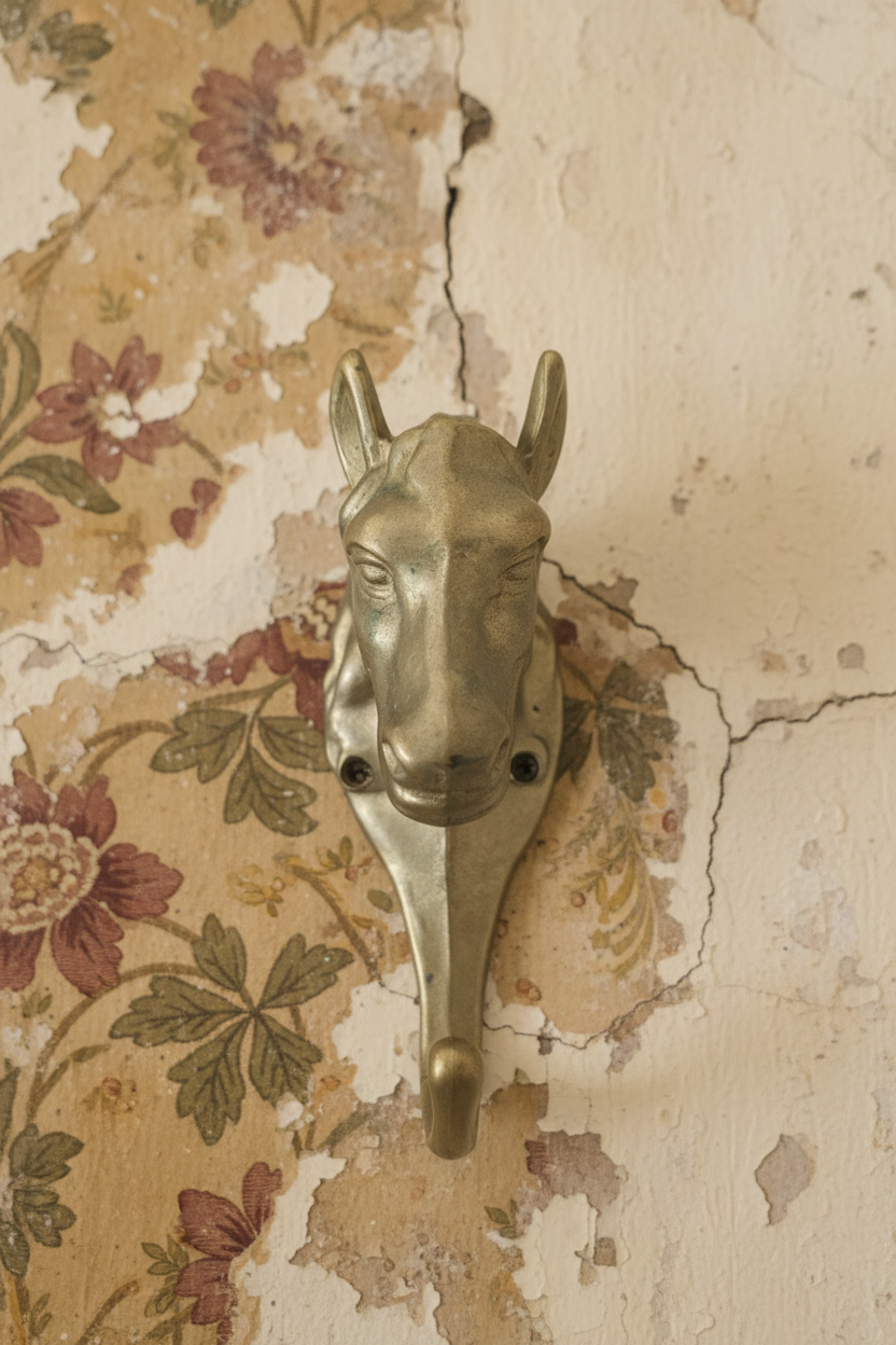 Messing wandhaak paardenhoofd vintage