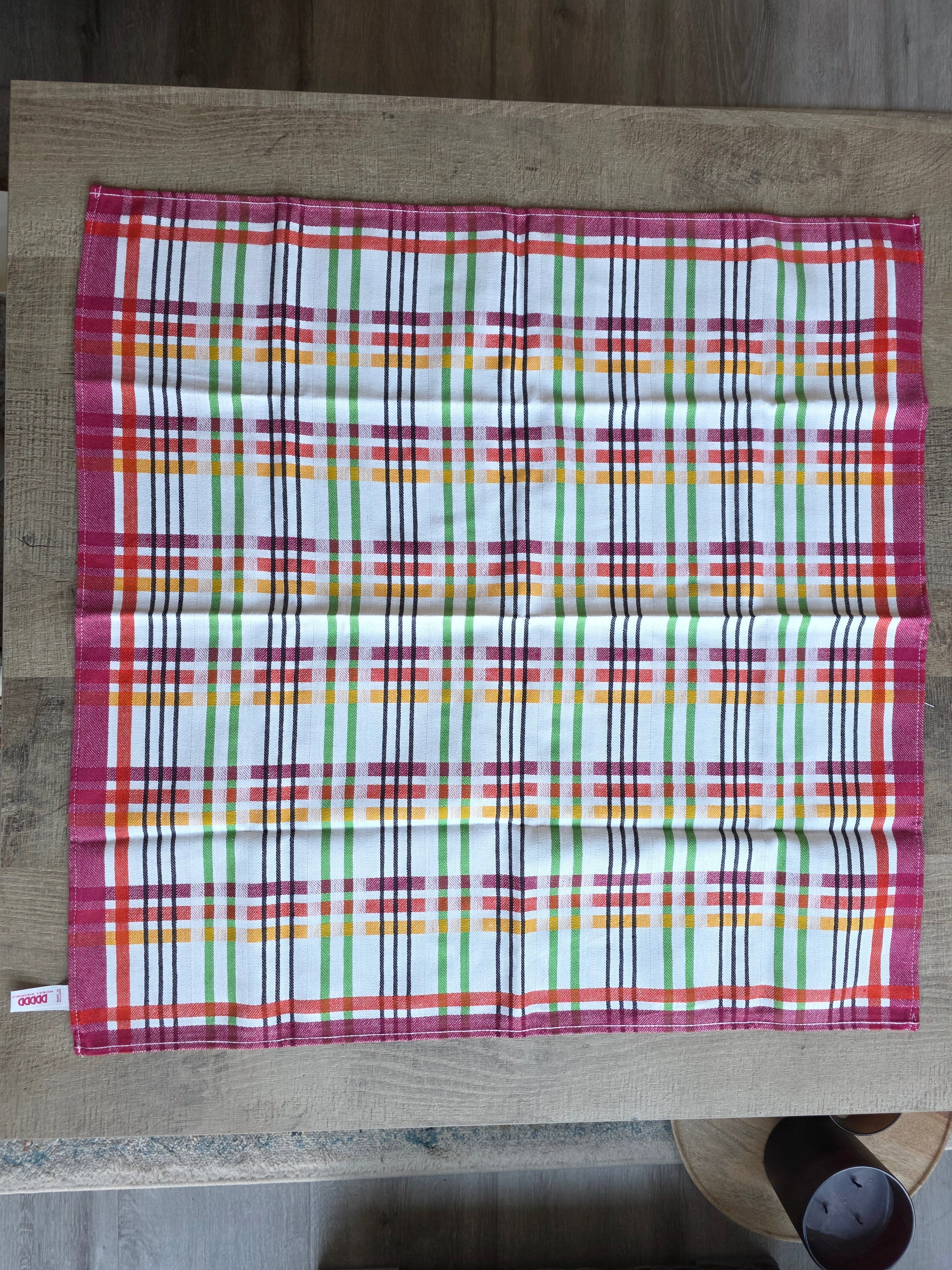 Vintage theedoek DDDDD geruit katoen 65x65