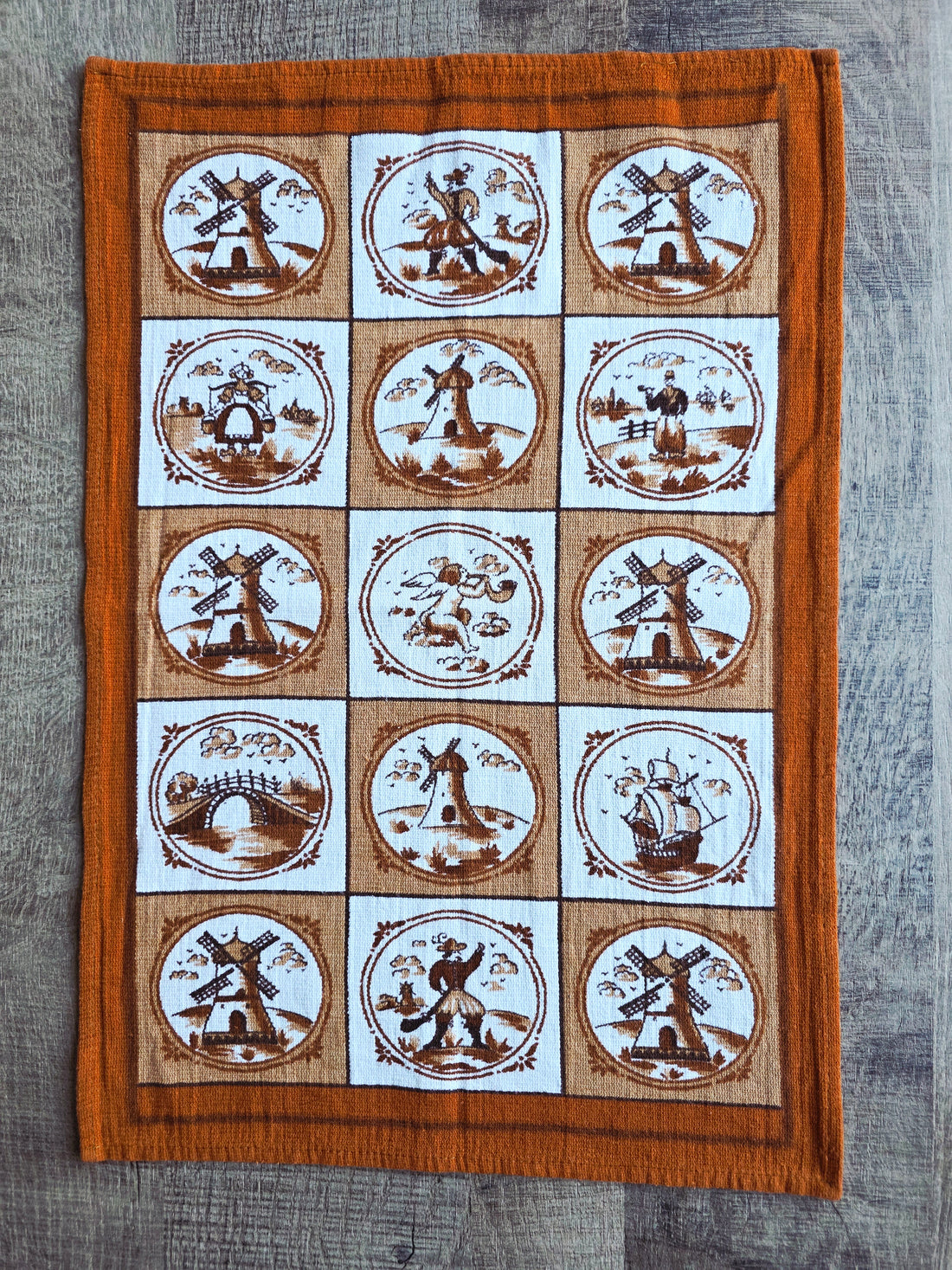 Vintage theedoek placemat Hollands tafereel katoen