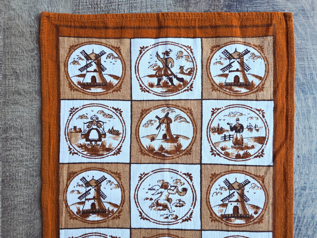 Vintage theedoek placemat Hollands tafereel katoen