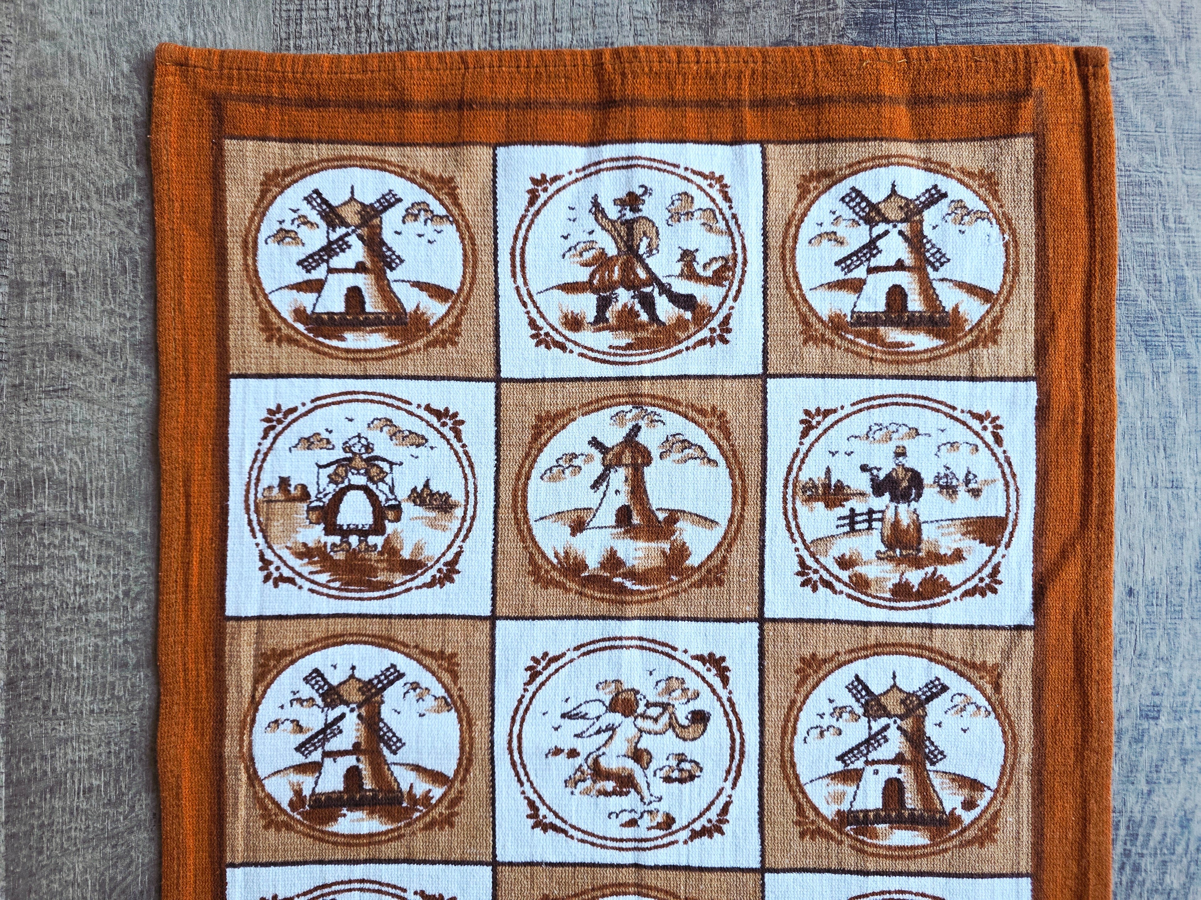 Vintage theedoek placemat Hollands tafereel katoen
