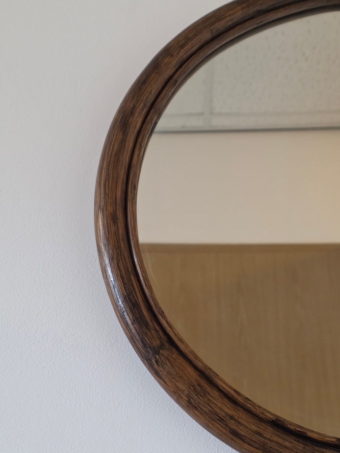 Vintage ronde spiegel rotan hout 45 cm