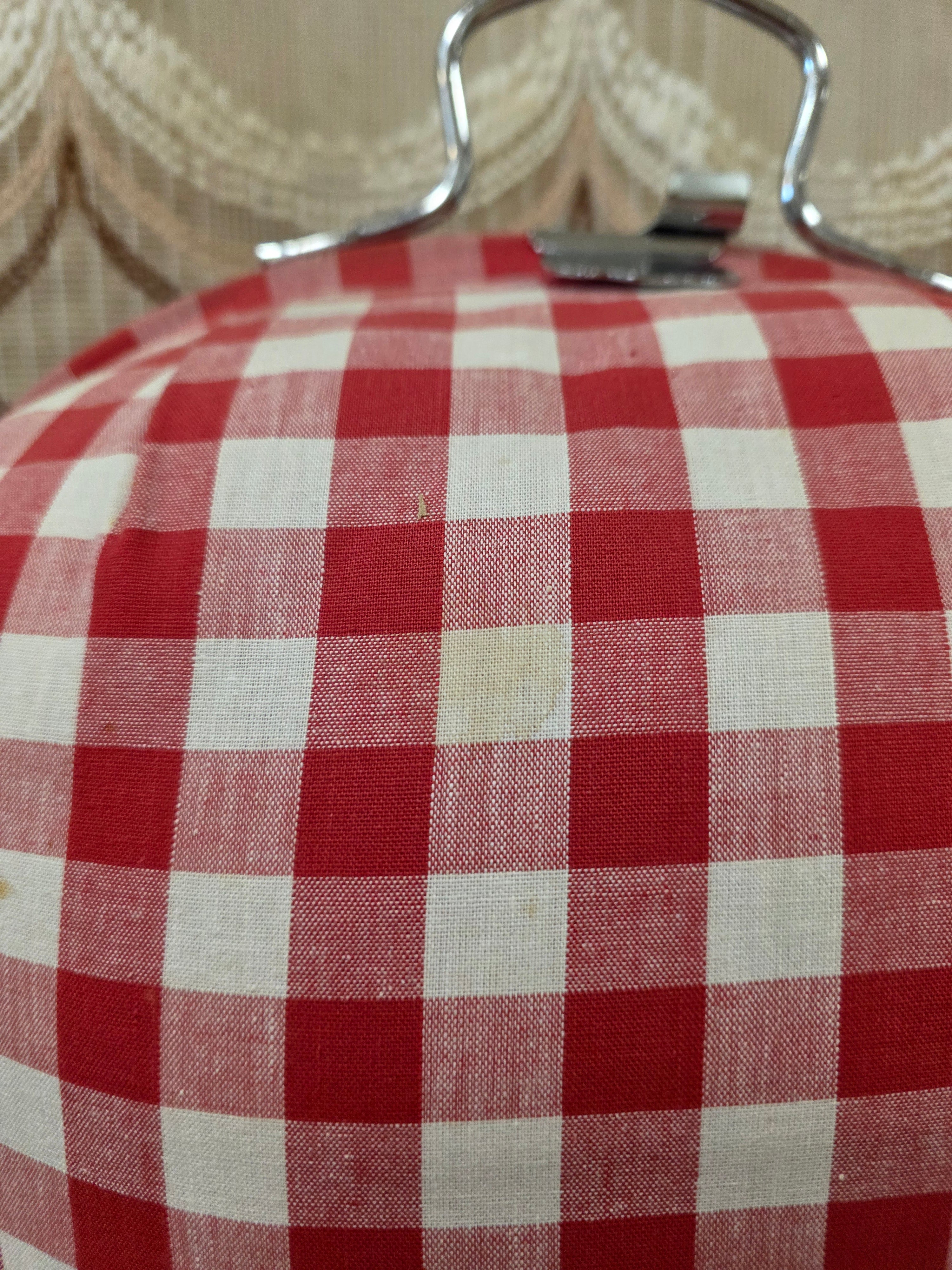 Vintage theebeurs met knip – rood wit geblokt