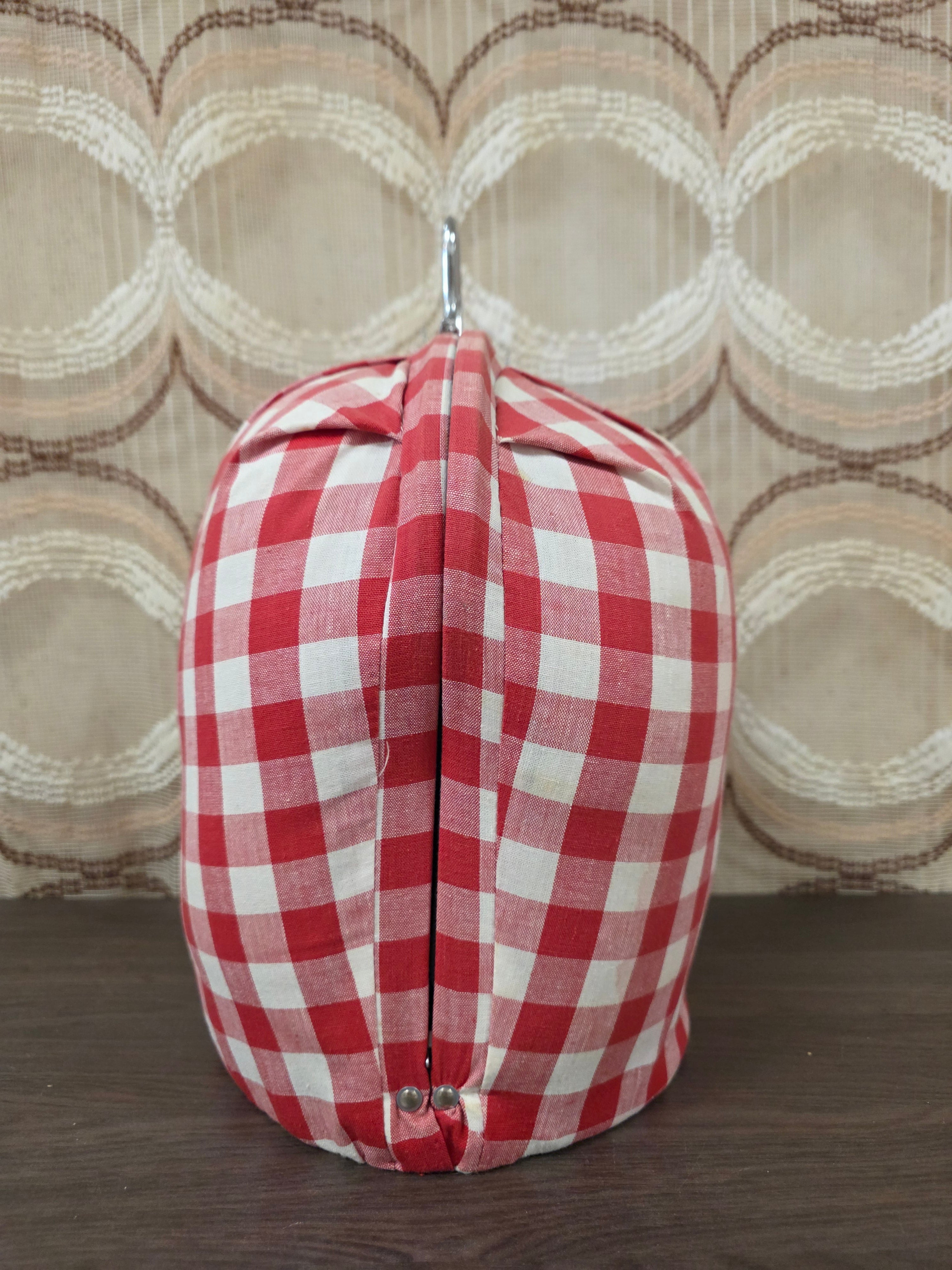 Vintage theebeurs met knip – rood wit geblokt