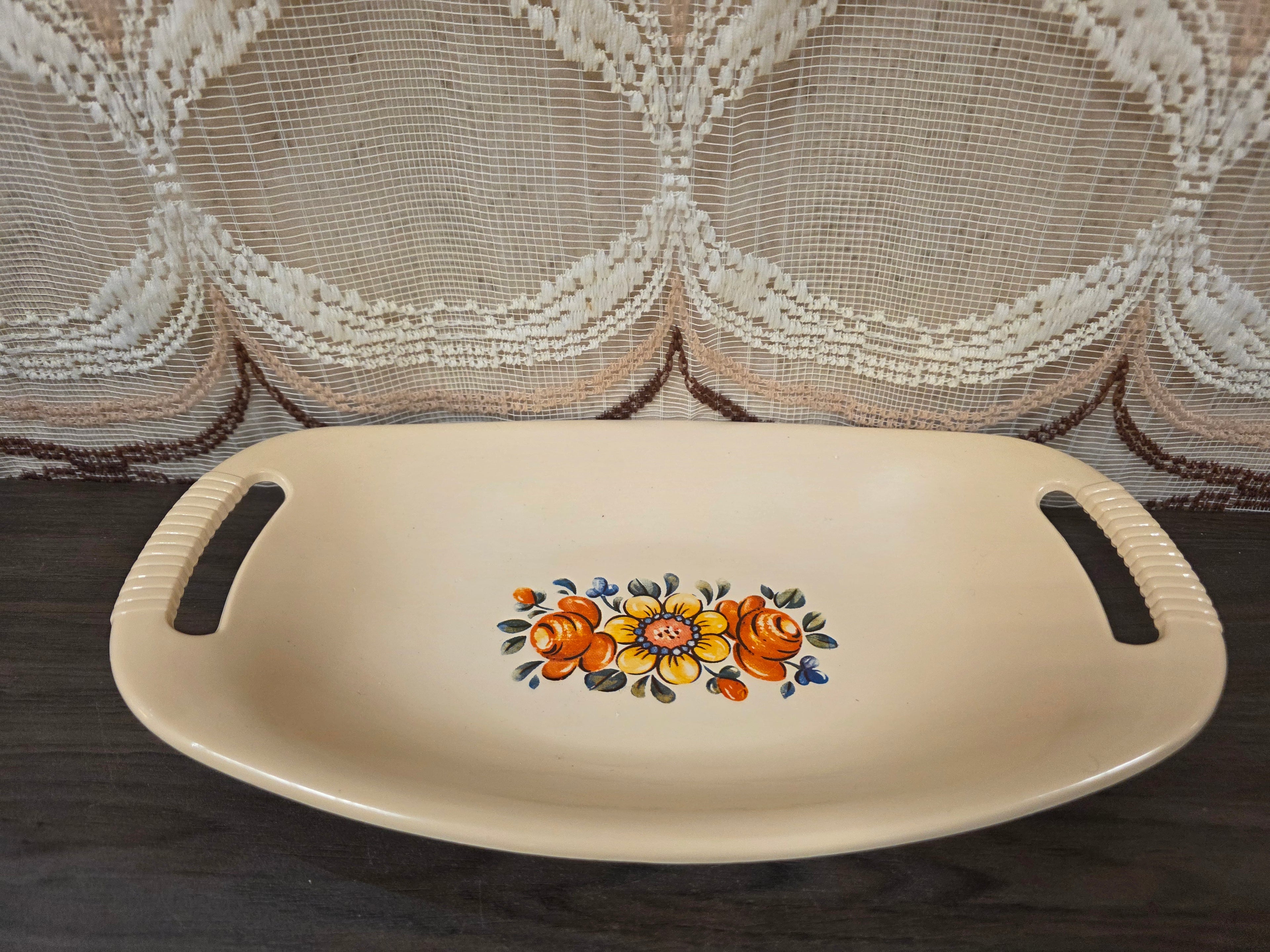 Vintage Emsa serveerschaal beige bloemenprint