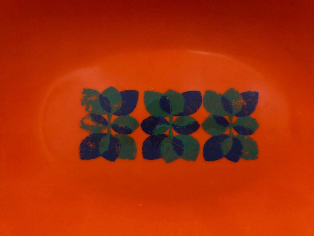 Vintage Emsa serveerschaal oranje met handgrepen