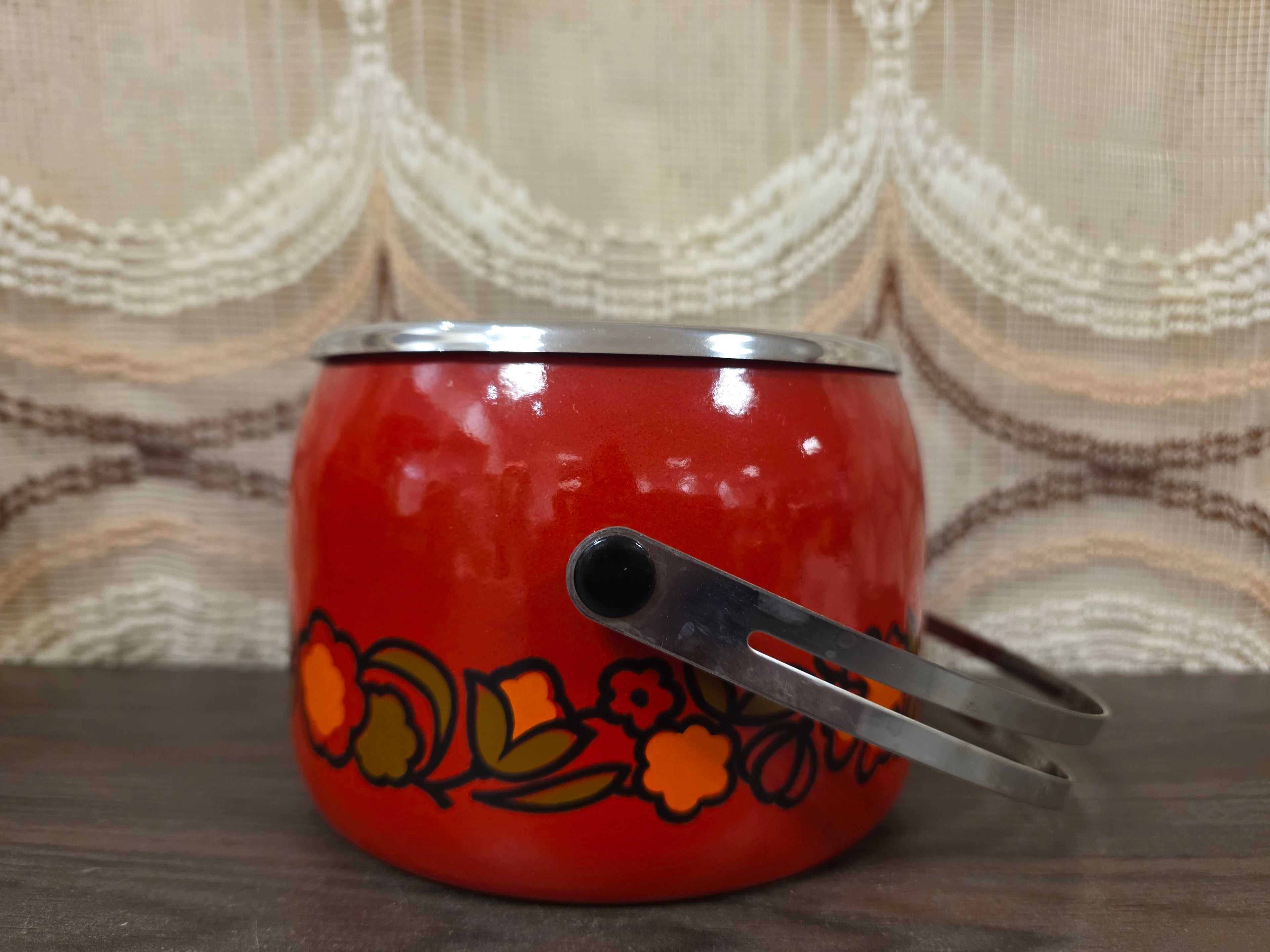 Vintage ijsemmer oranje bloemen