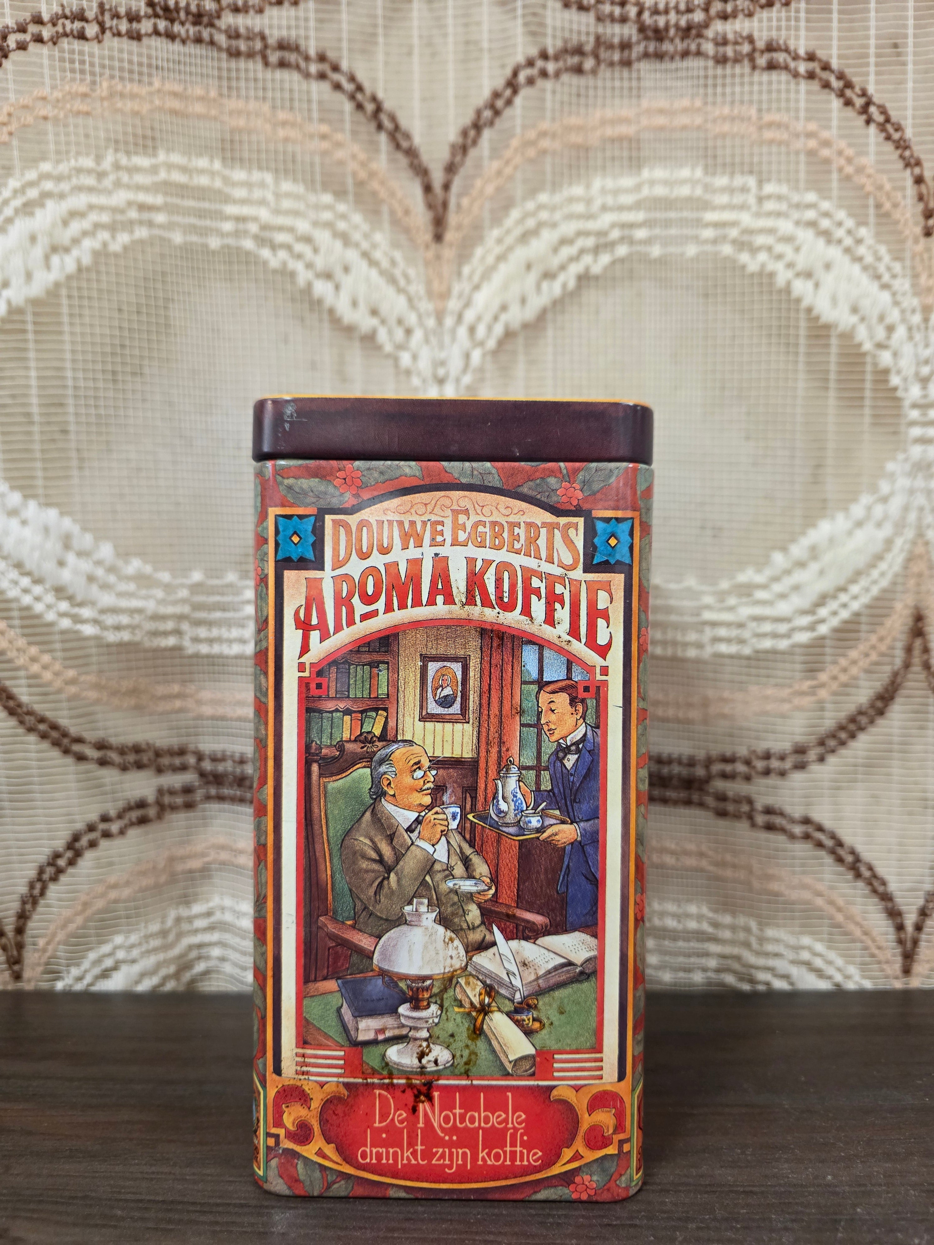 Vintage Douwe Egberts koffieblik met illustraties