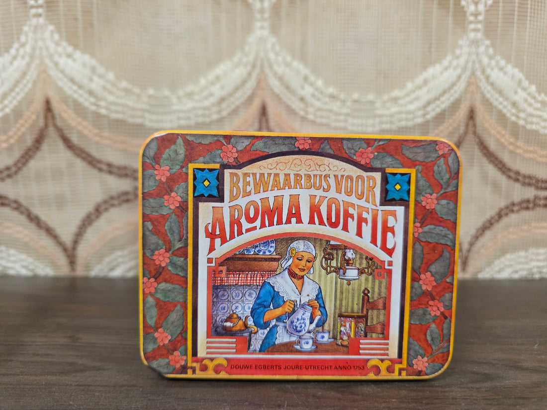 Vintage Douwe Egberts koffieblik met illustraties