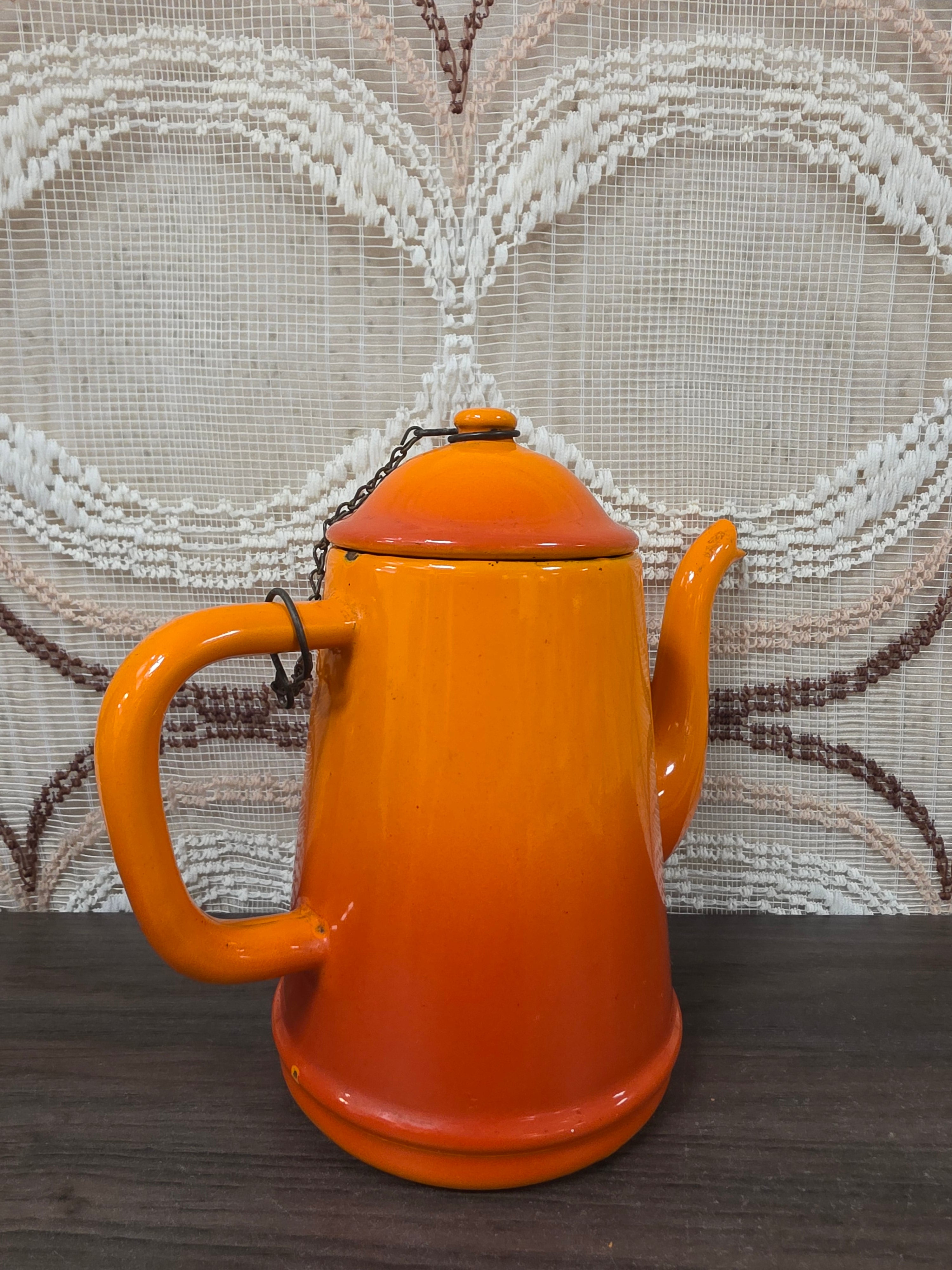 Vintage emaille koffiepot oranje 16,5 cm