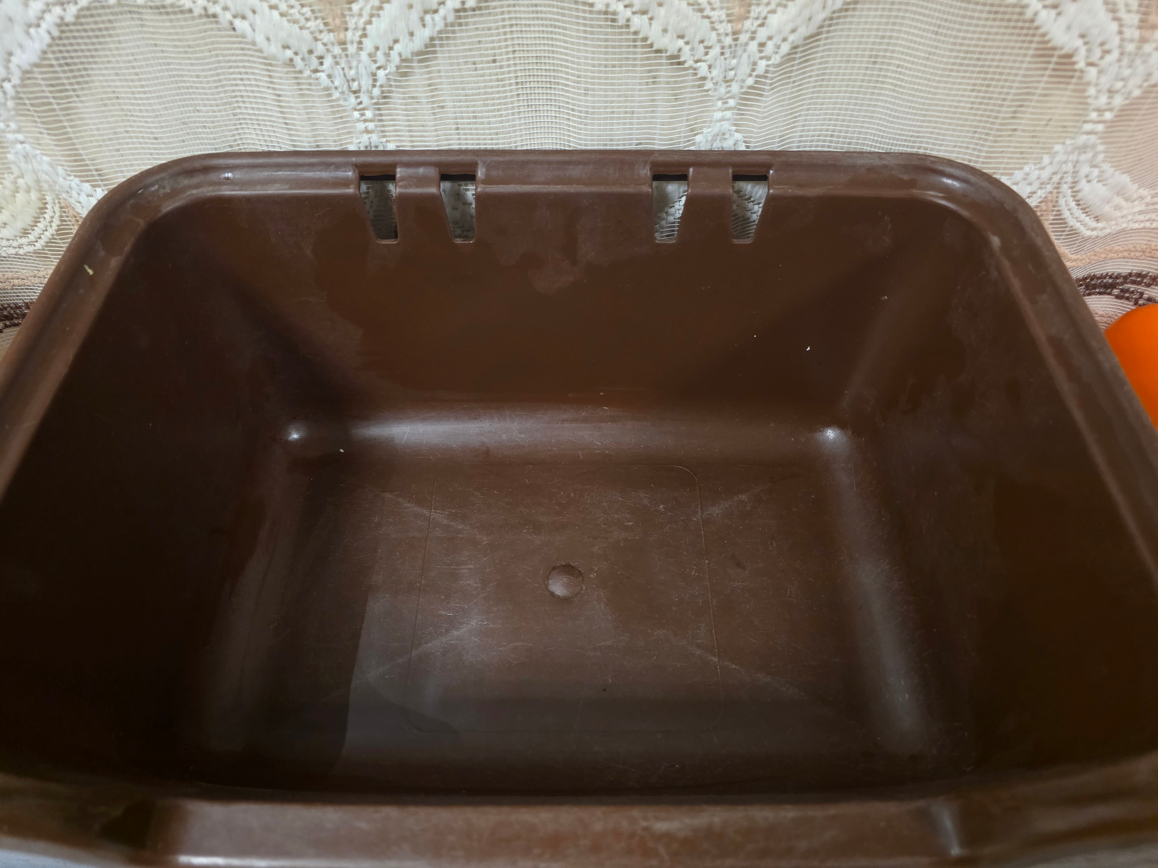 Vintage Curver aardappelbak bruin oranje