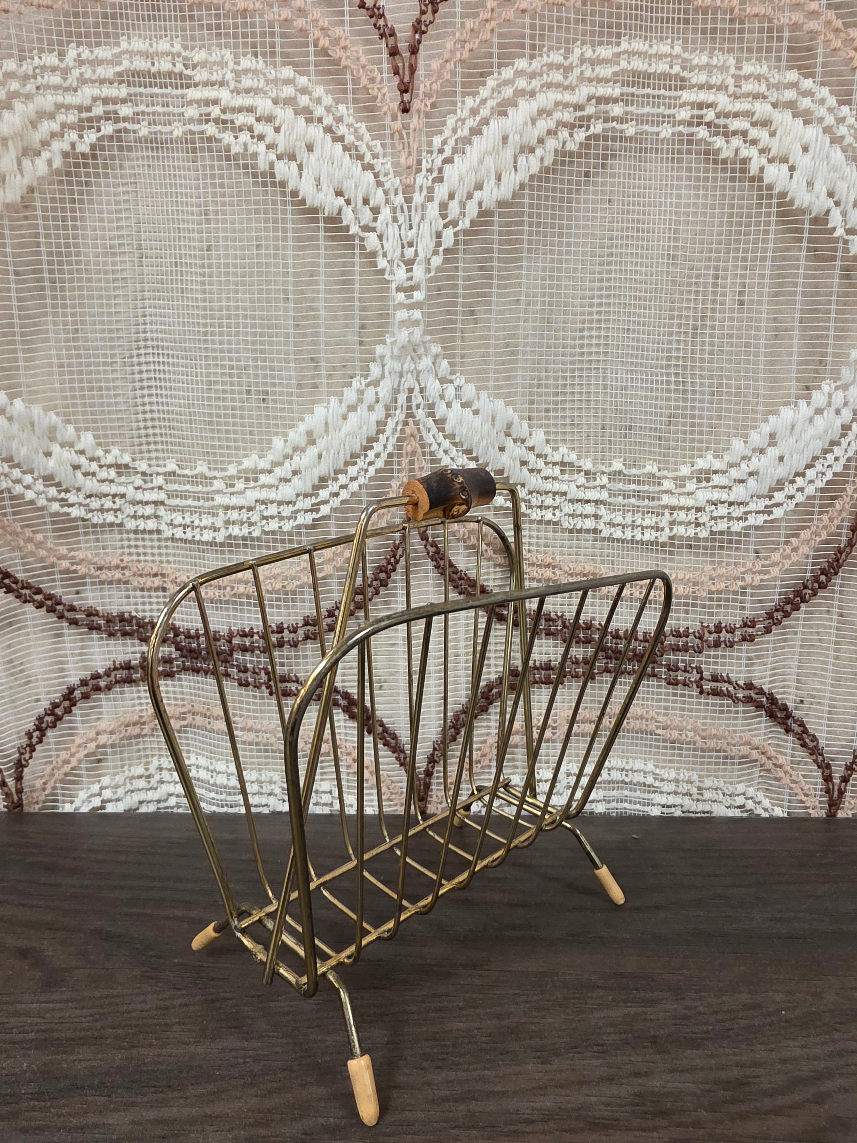 Vintage metalen servethouder met houten handgreep