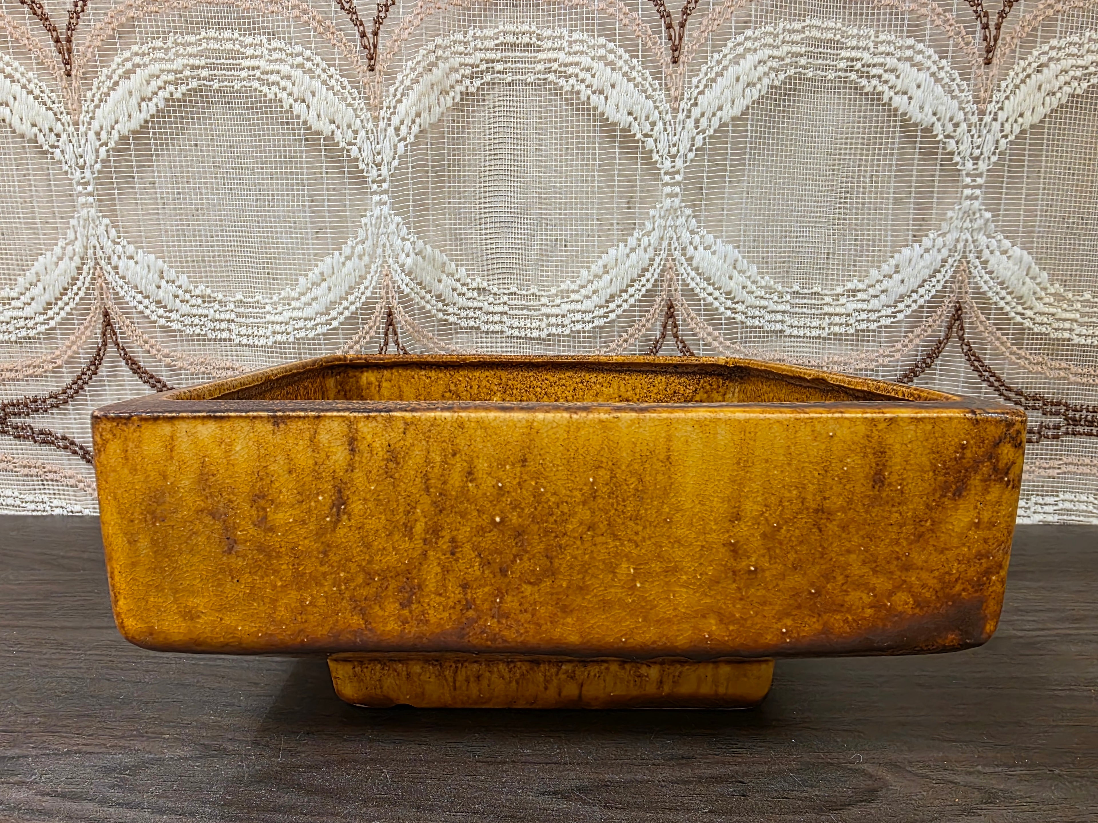 Vintage keramieken bloempot okerbruin