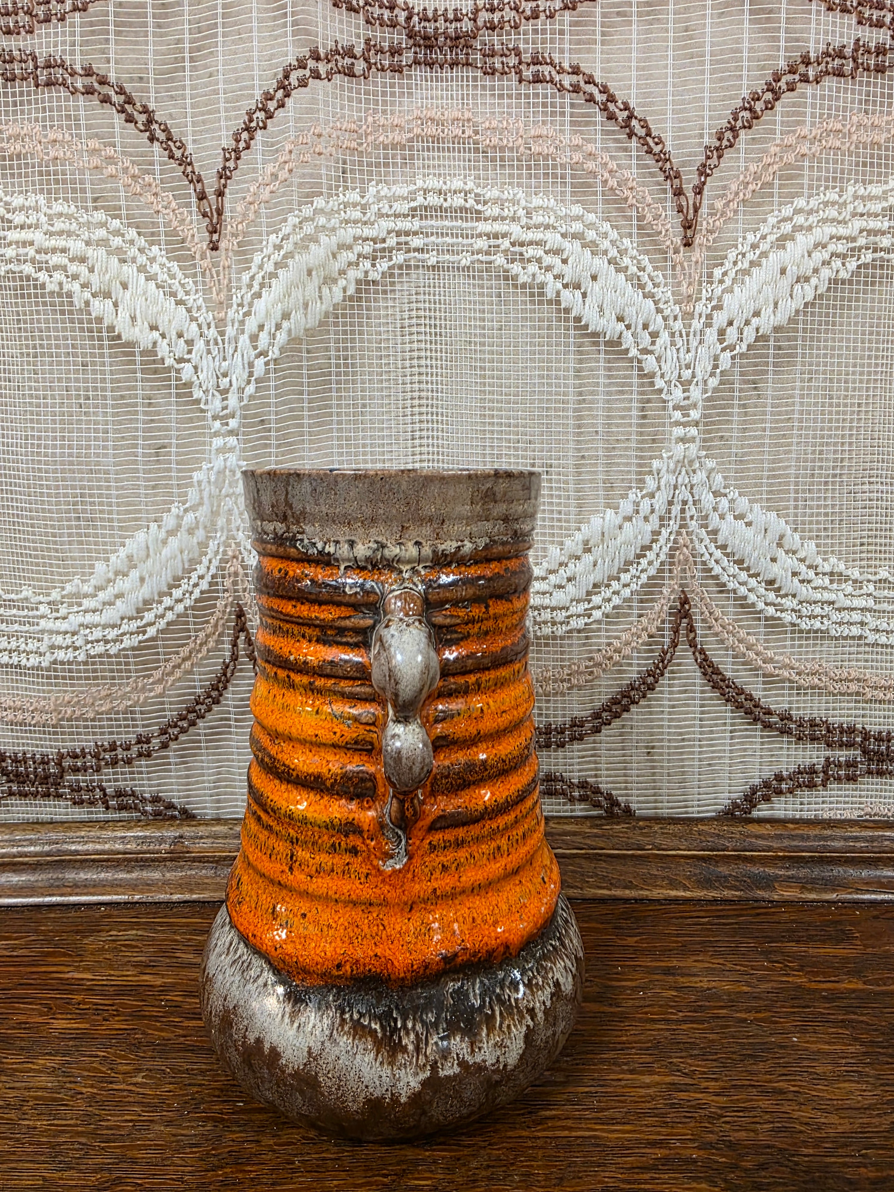 Strehla vaas oranje bruin keramiek 15 cm