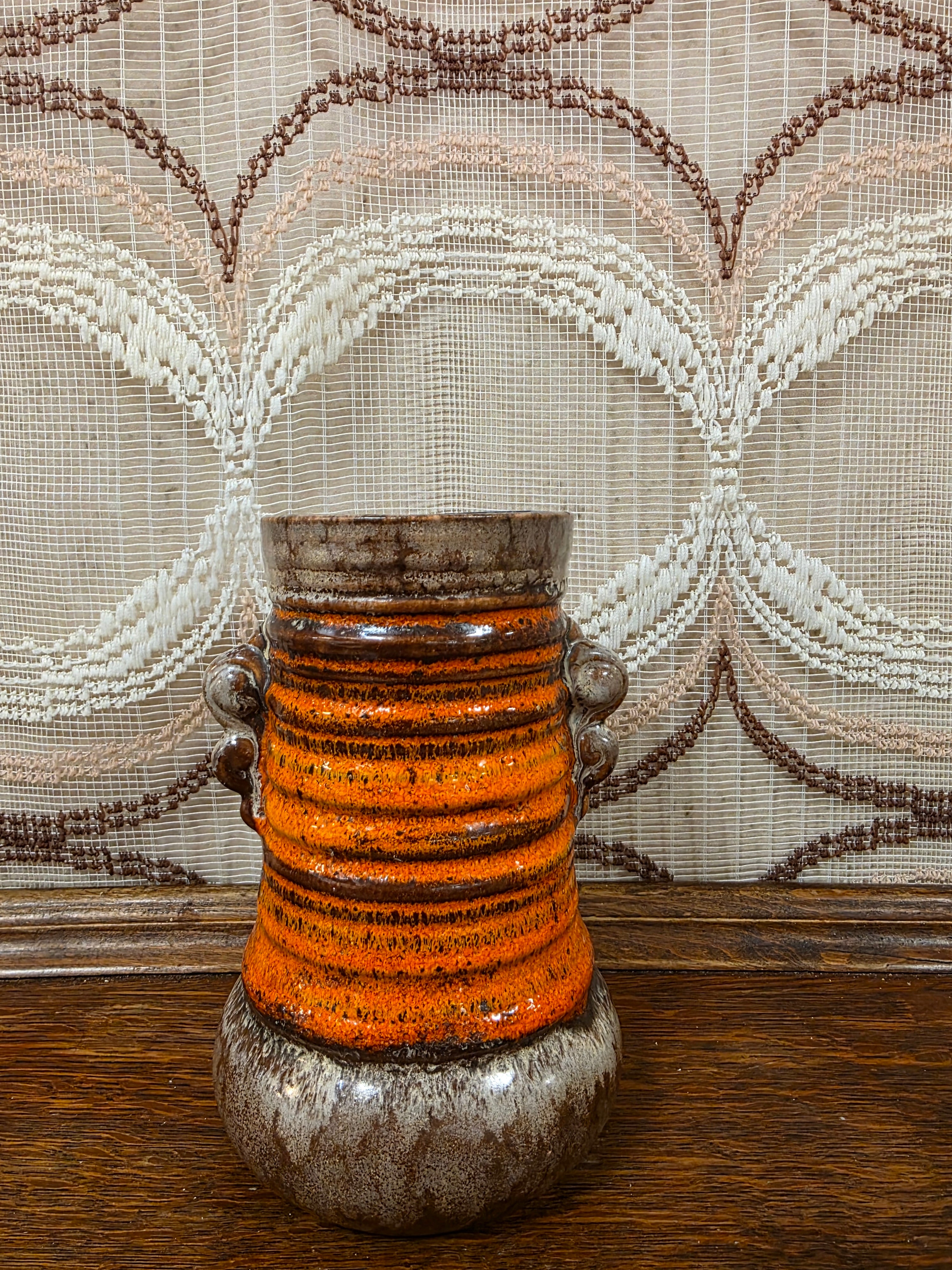 Strehla vaas oranje bruin keramiek 15 cm