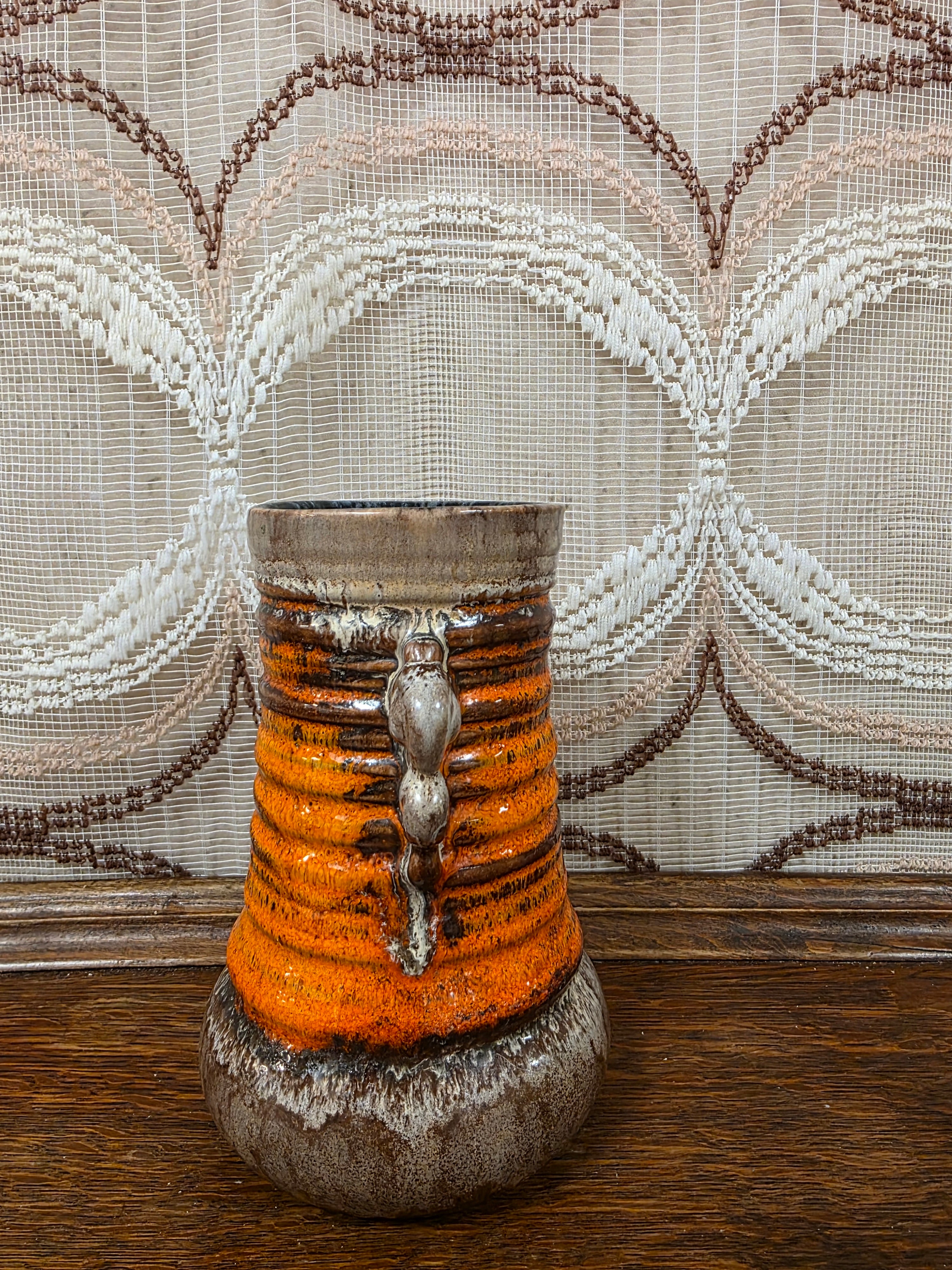 Strehla vaas oranje bruin keramiek 15 cm
