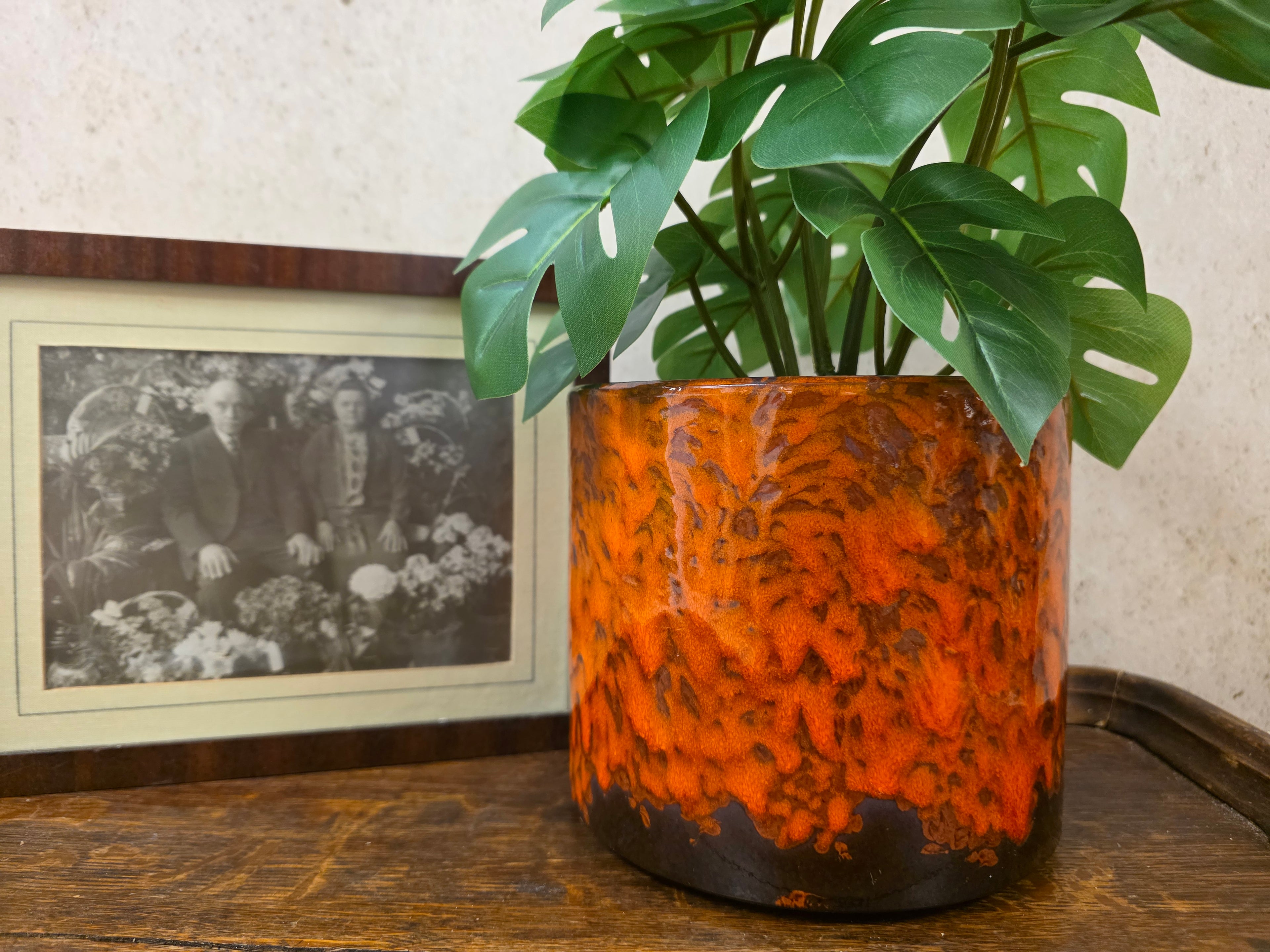 Vintage fat lava bloempot oranje bruin