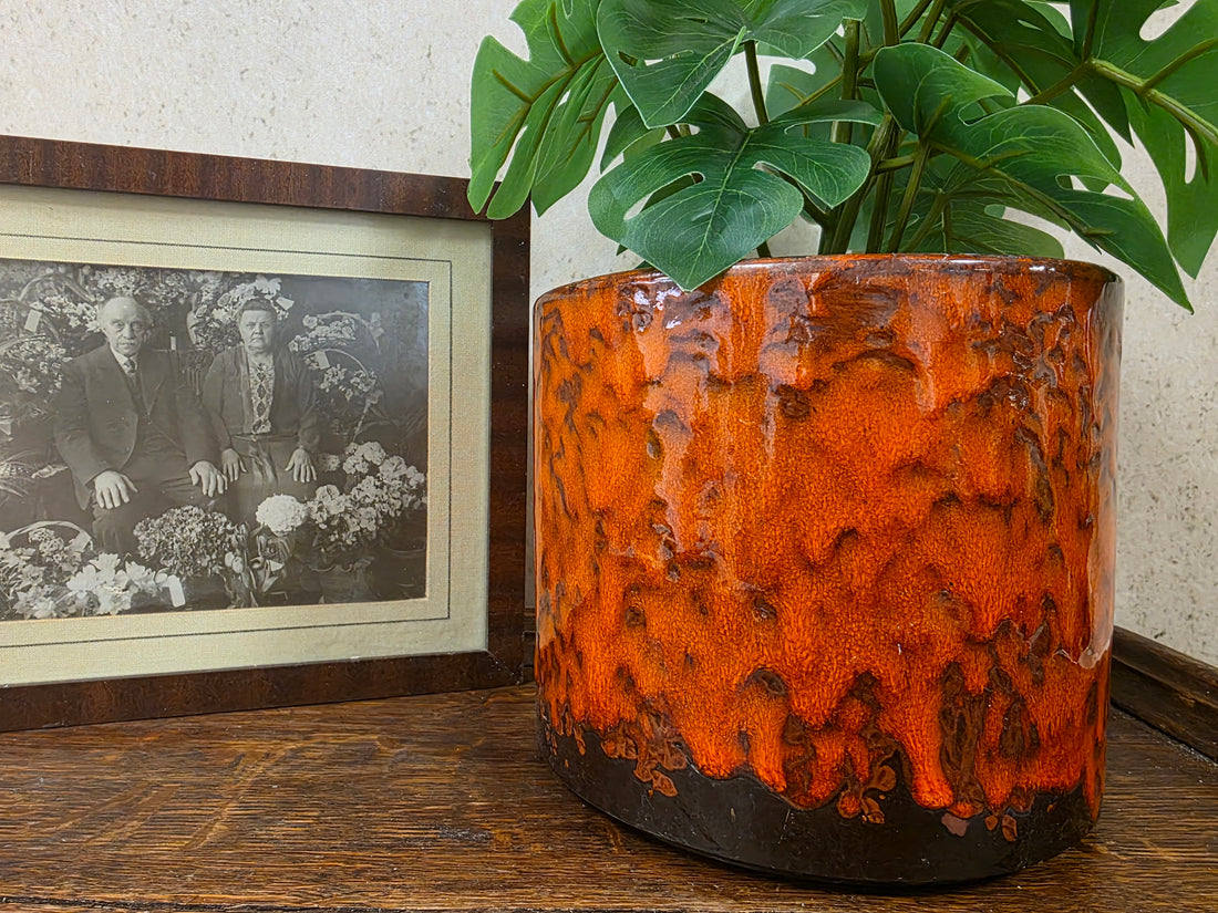 Vintage fat lava bloempot oranje bruin