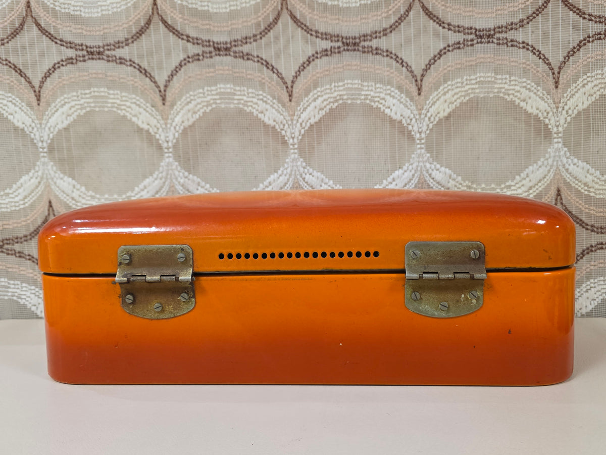 Vintage oranje emaille broodtrommel