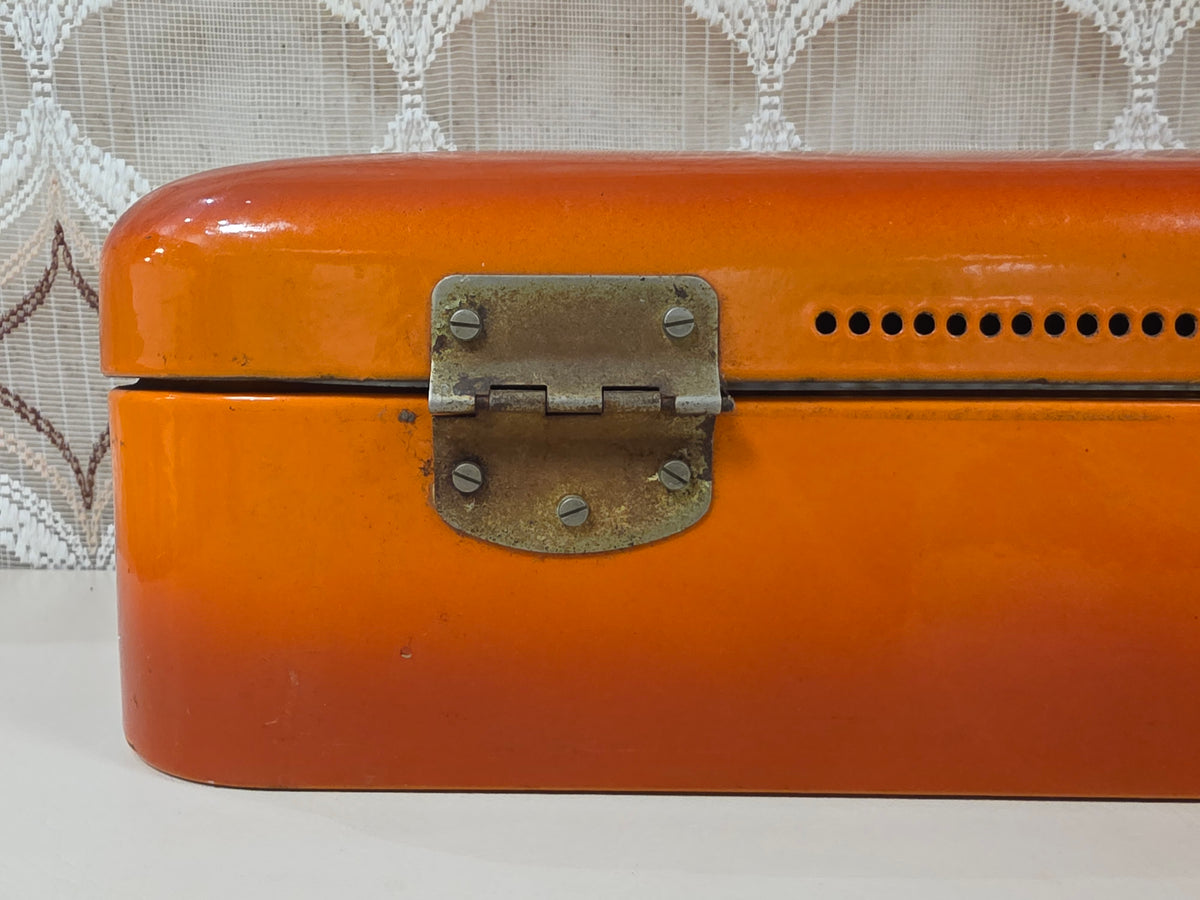 Vintage oranje emaille broodtrommel