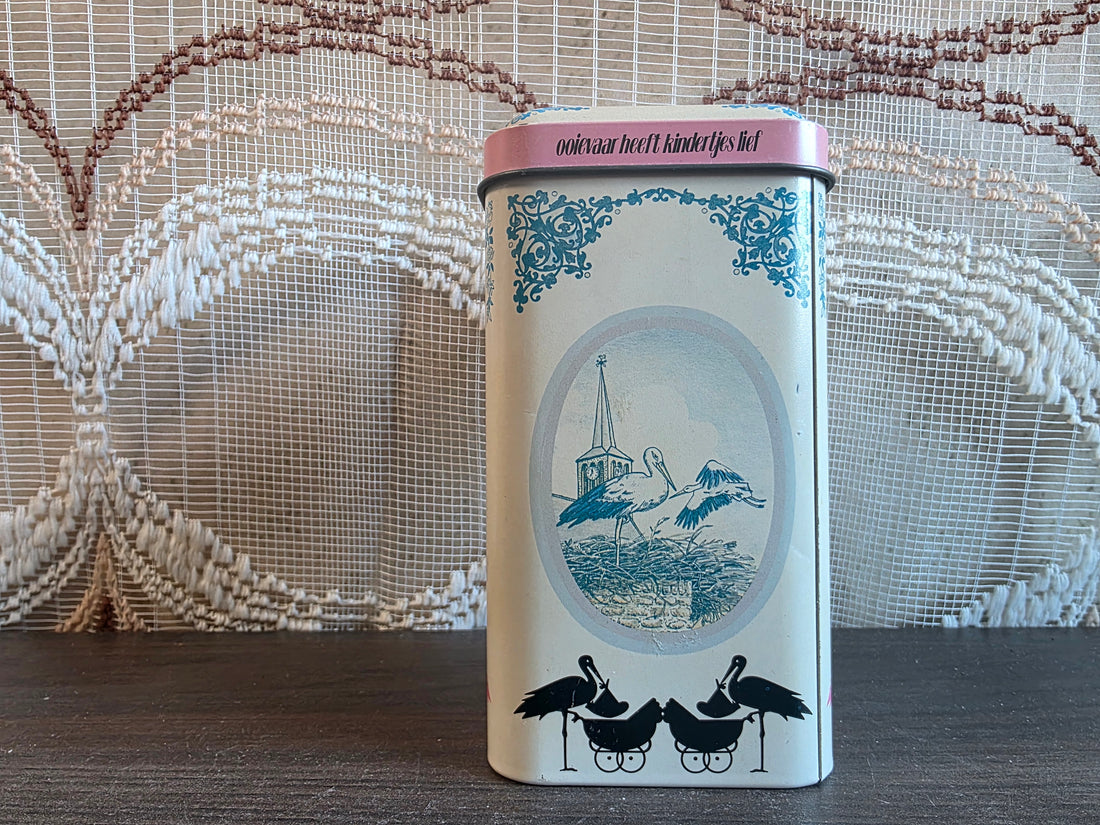 Vintage blik De Ruijter rose & witte muisjes