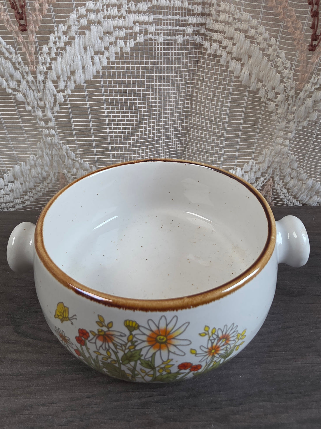 Vintage Wildflower soepkom met handvatten - oranje bloemen