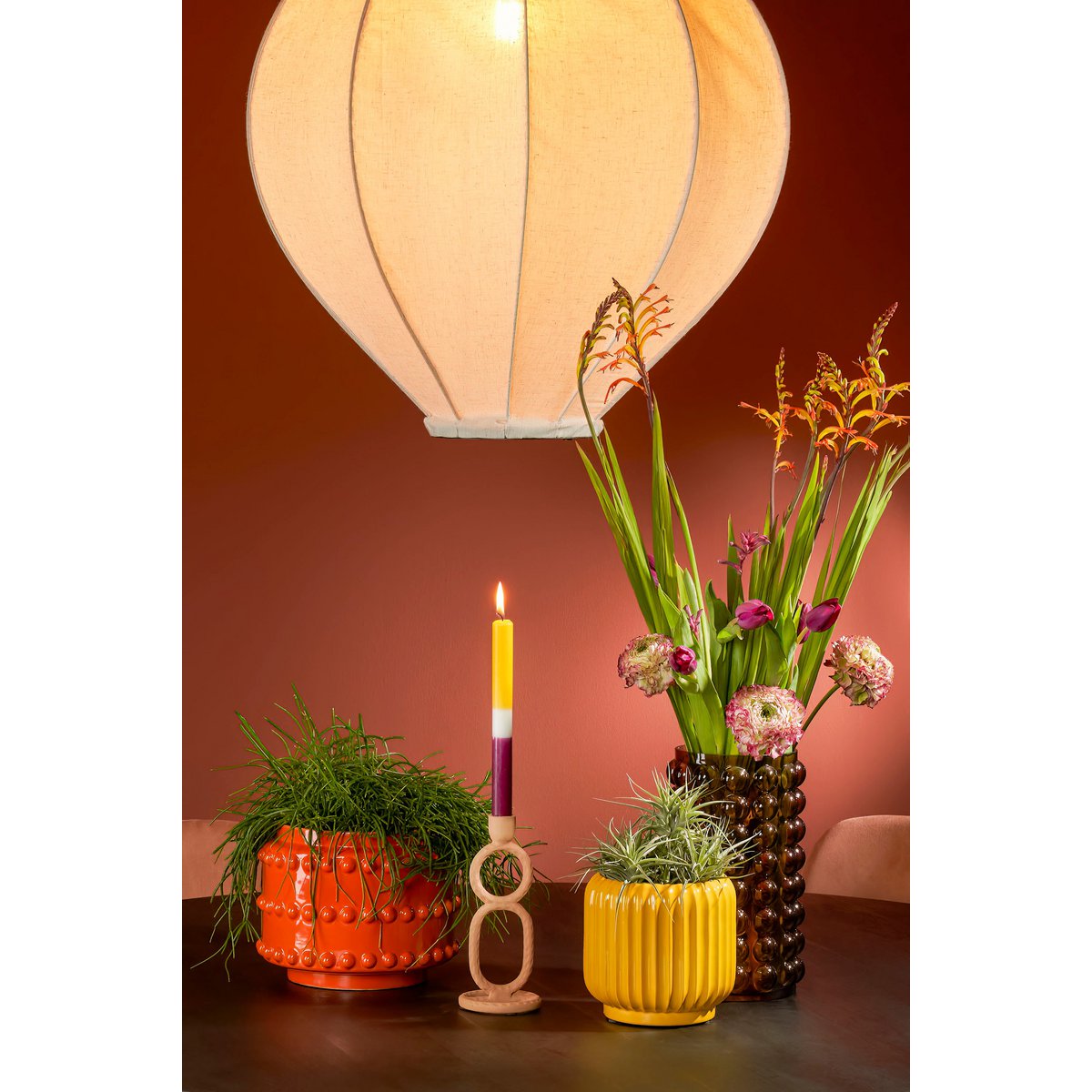 Retro oranje bloempot 19 x  Ø22 cm