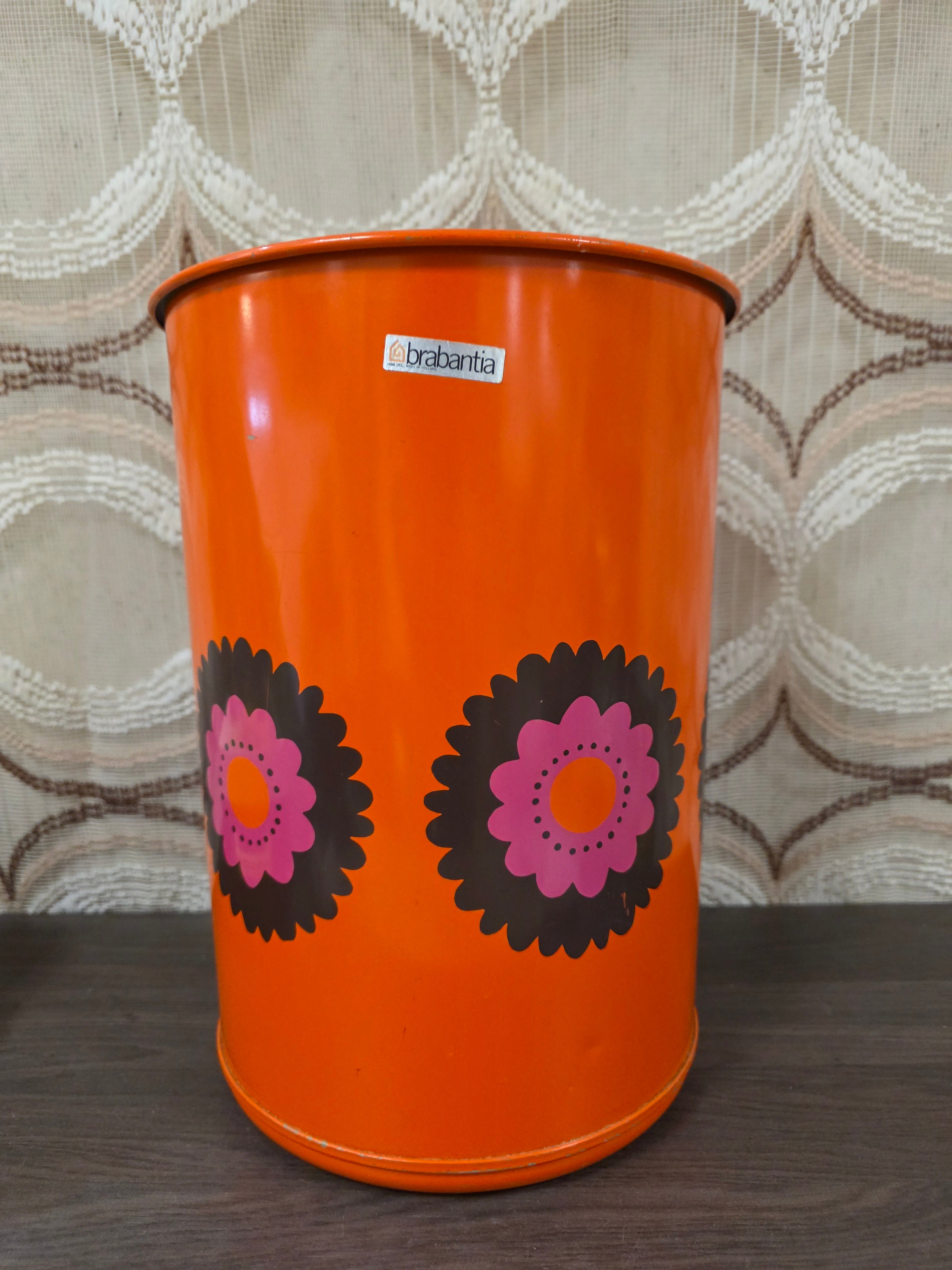 Brabantia Patrice oranje prullenbak met bloemen 32 cm