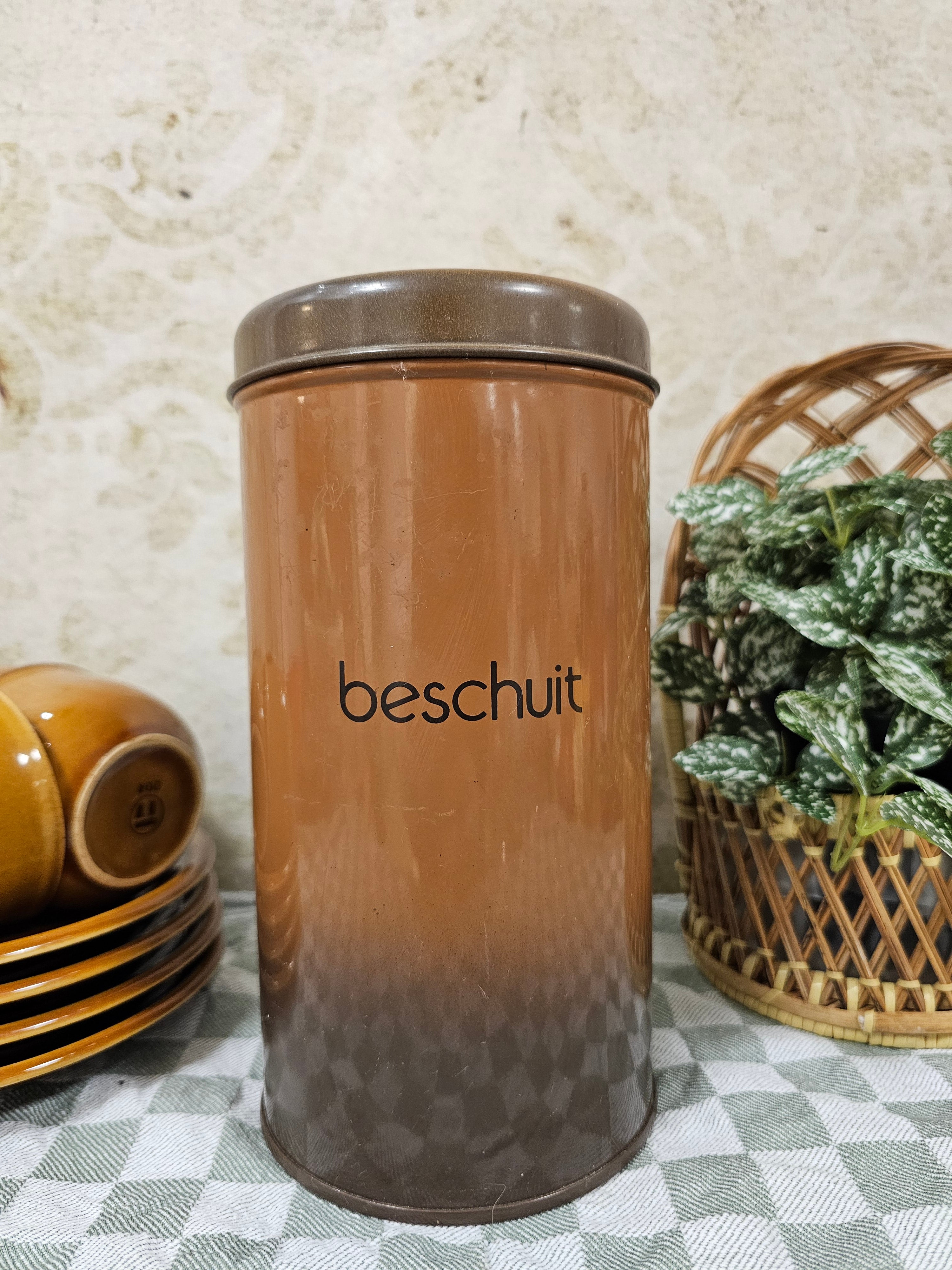 Vintage Brabantia shadow brown beschuit blik