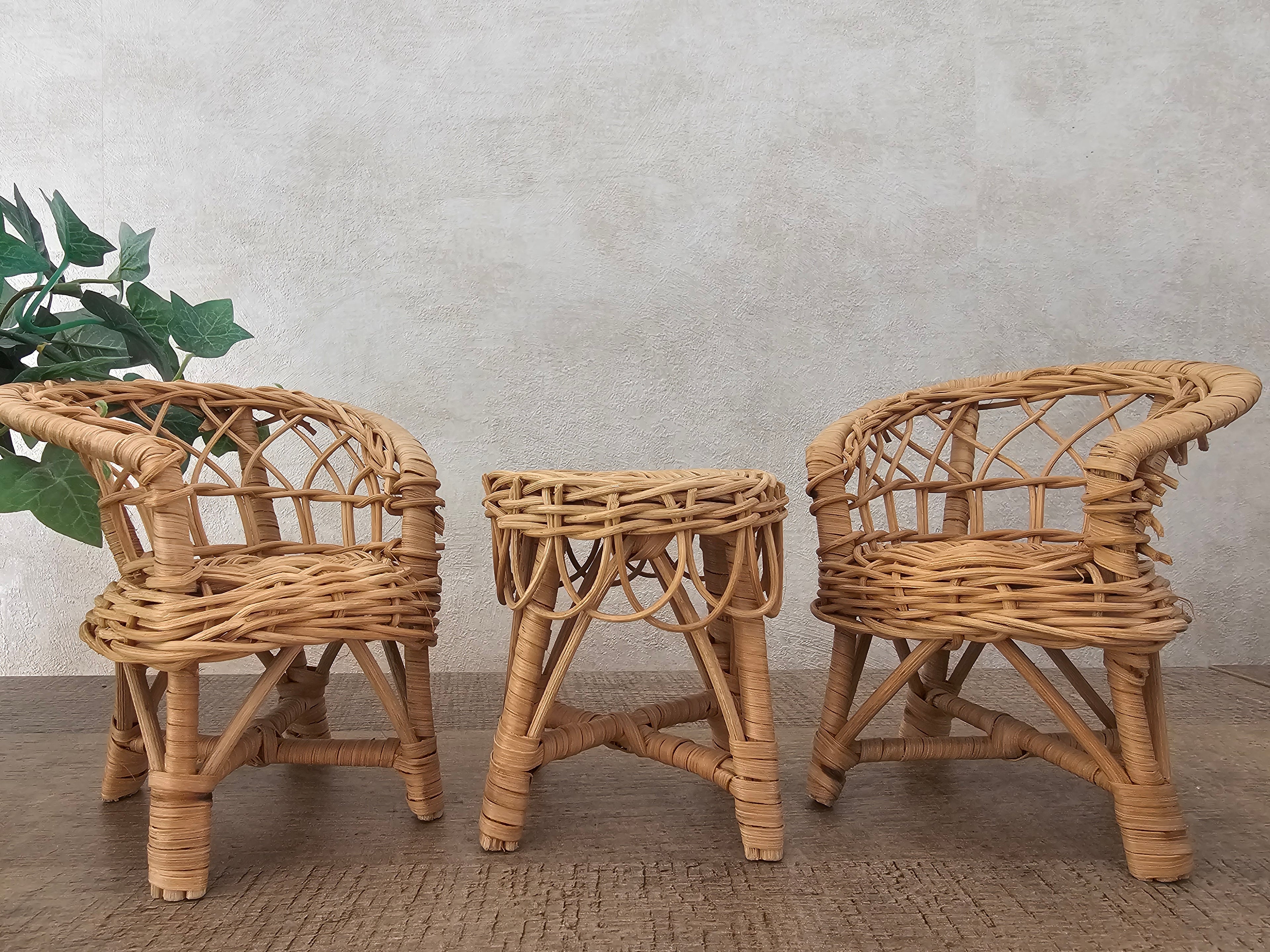 Fleur Barbie rotan stoelen + tafel