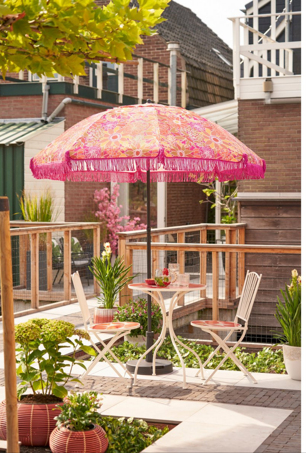 Retro bloem parasol roze oranje