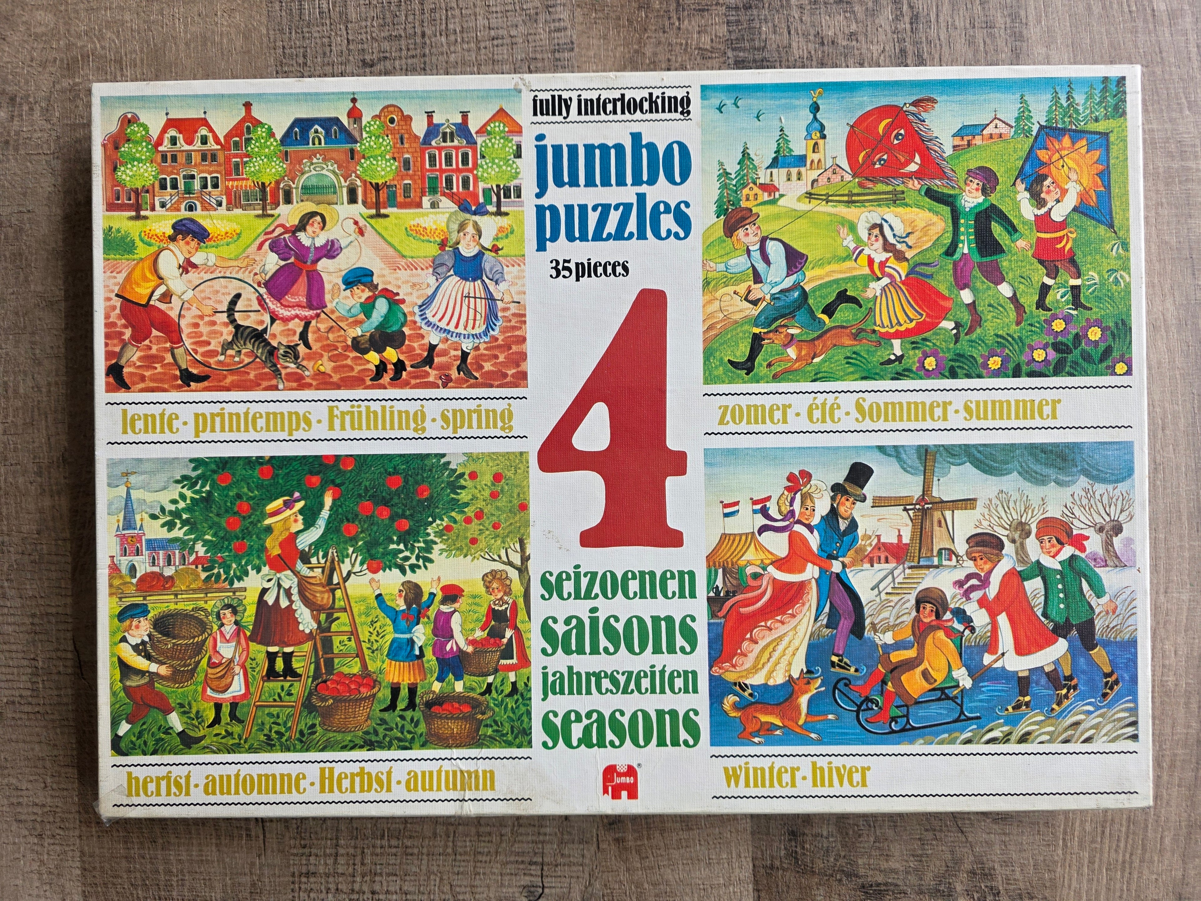Vintage Jumbo puzzel 4 seizoenen met 4 puzzels van 35 stukjes
