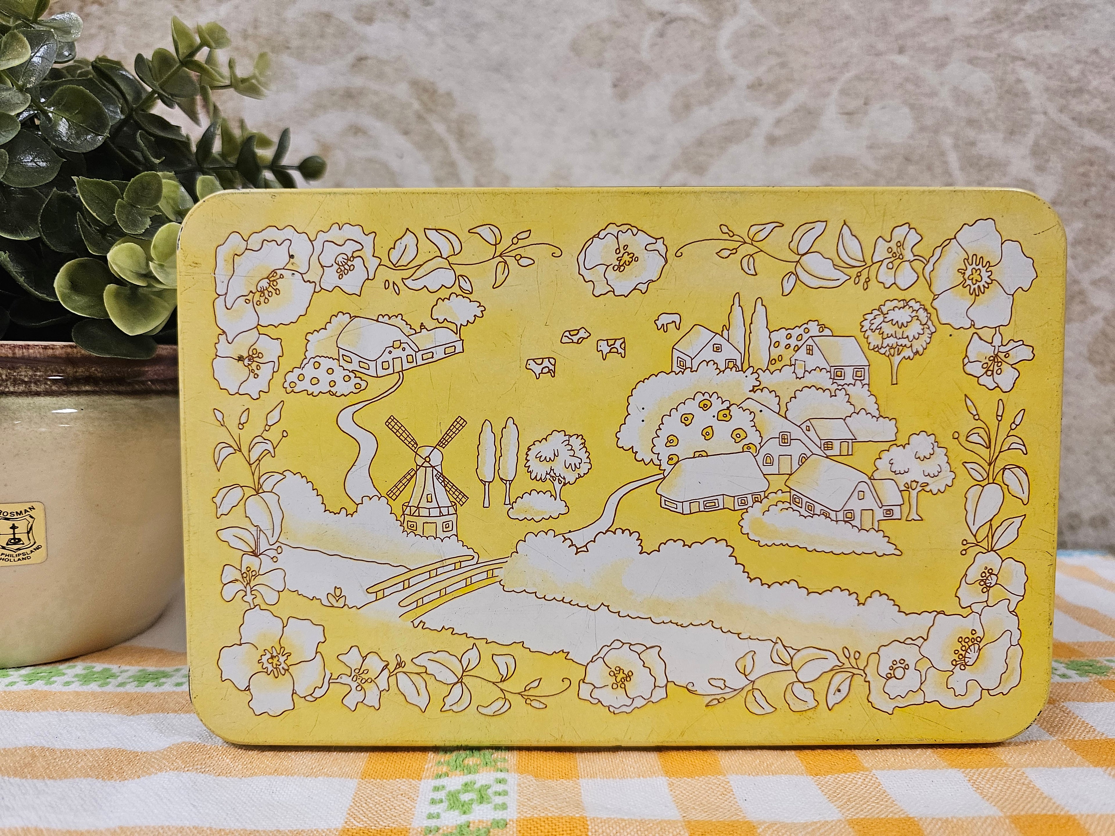 Vintage Verkade geel koekblik