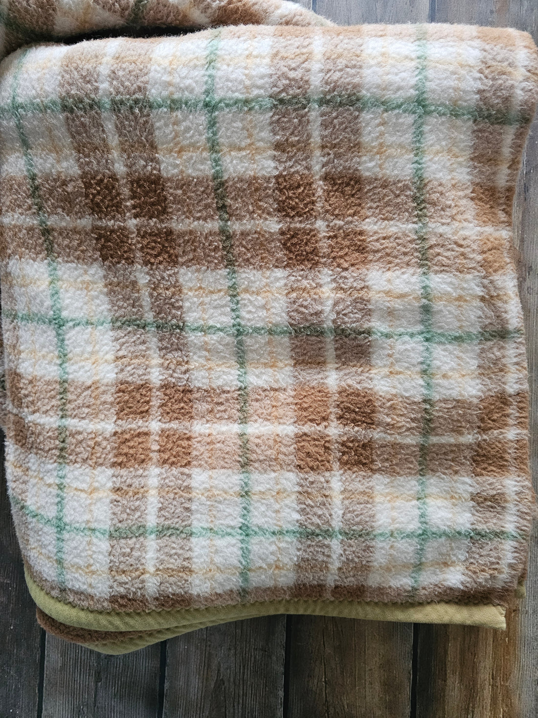 Vintage Dralon deken Hatéma, 2 zijdes te gebruiken effen en geruit