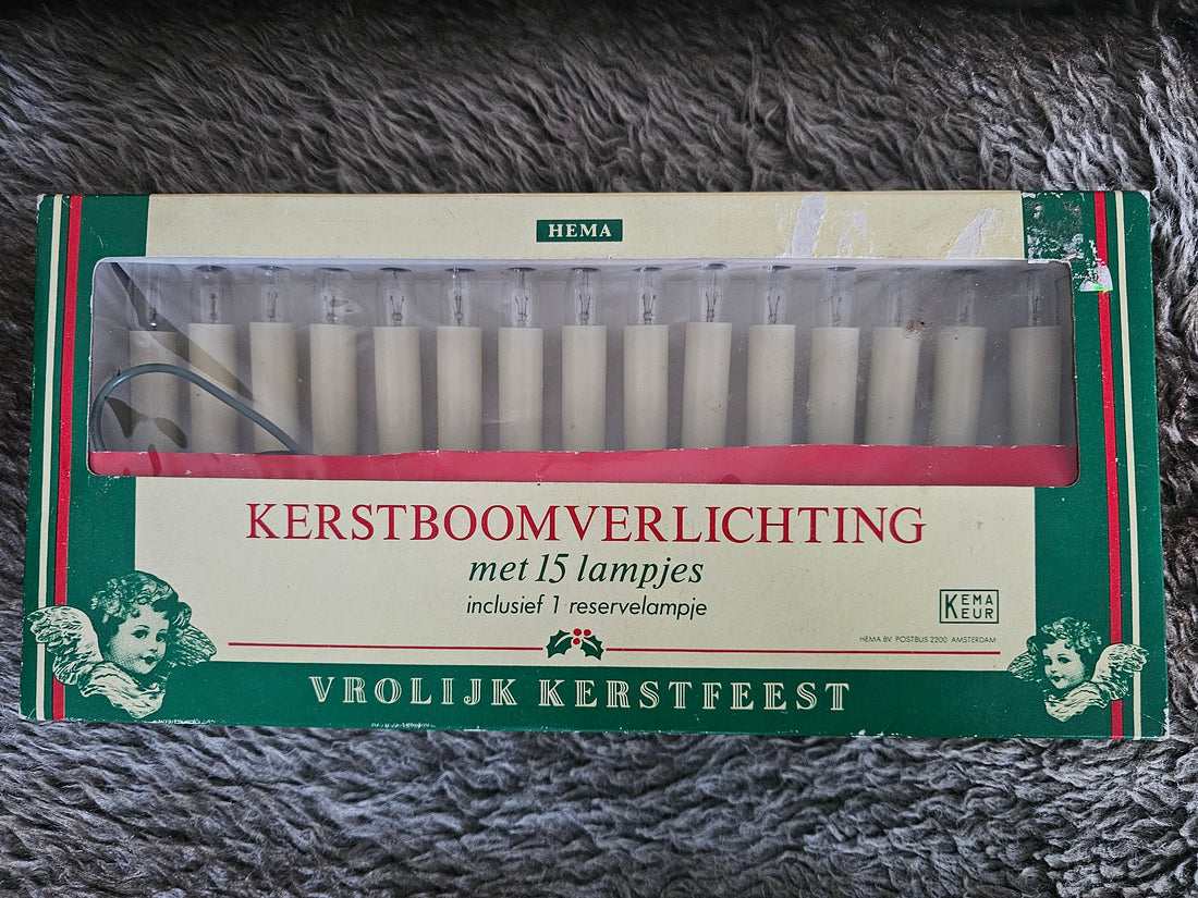 Vintage Hema kerstboomverlichting met 15 kaarslampjes op klem in originele doos