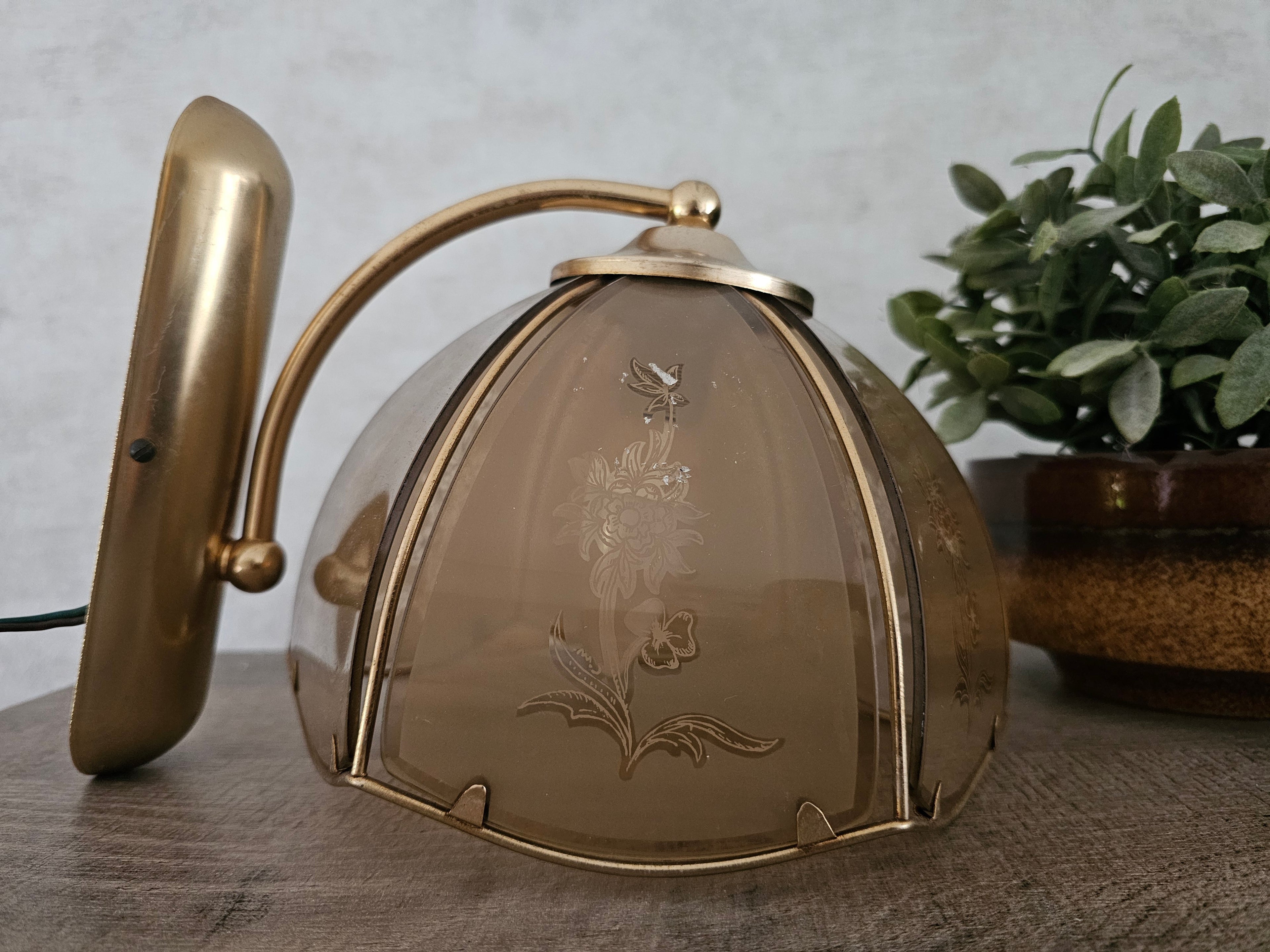 Vintage Hollywood Regency rookglas wandlamp