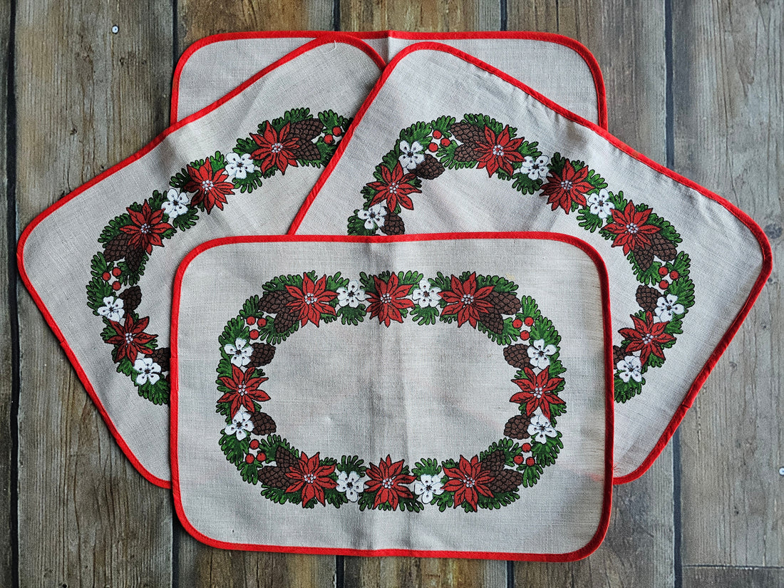Vintage stoffen kerst placemats
