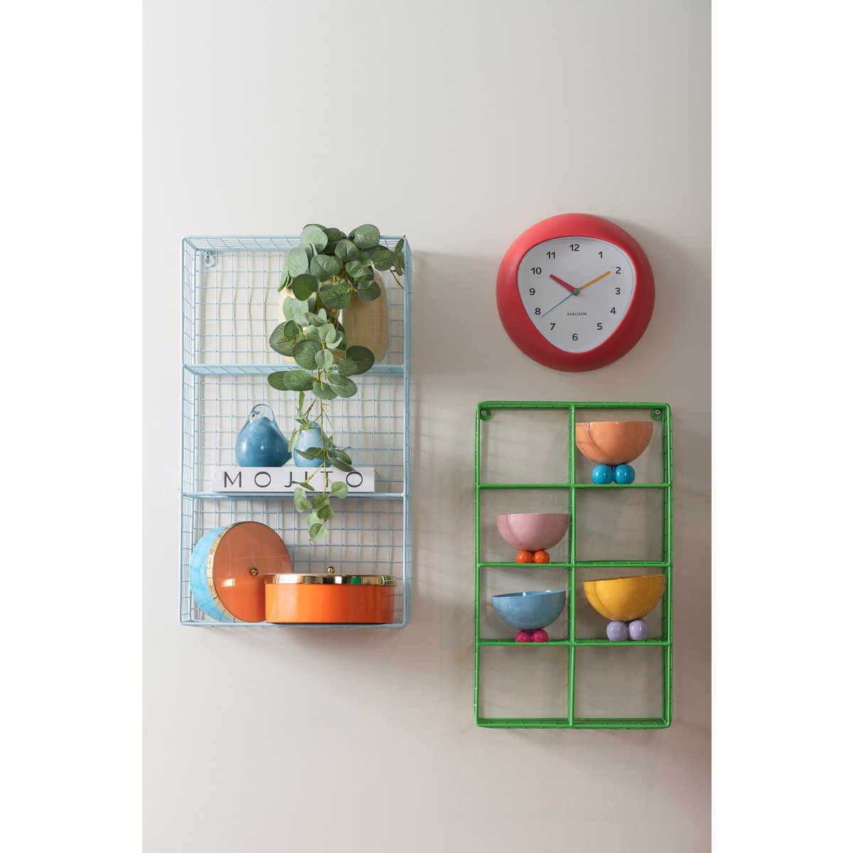 Retro wandklok Karlsson funky vibes - rood