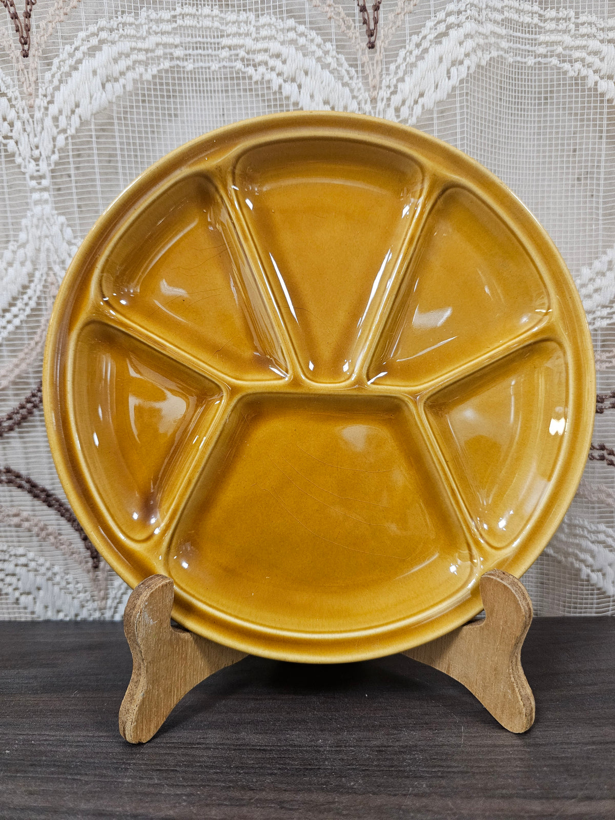 Gien France fonduebord karamelbruin vintage servies