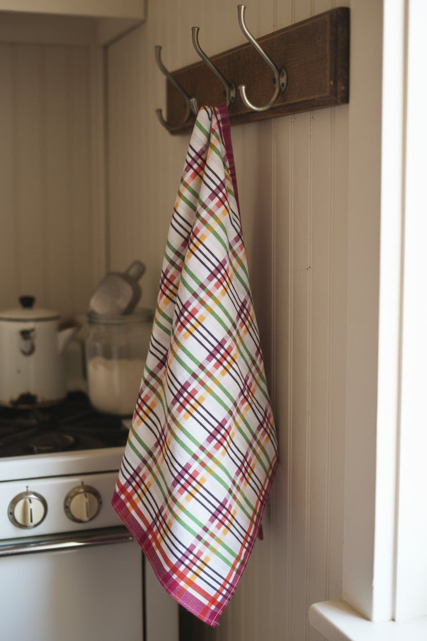 Vintage theedoek DDDDD geruit katoen 65x65