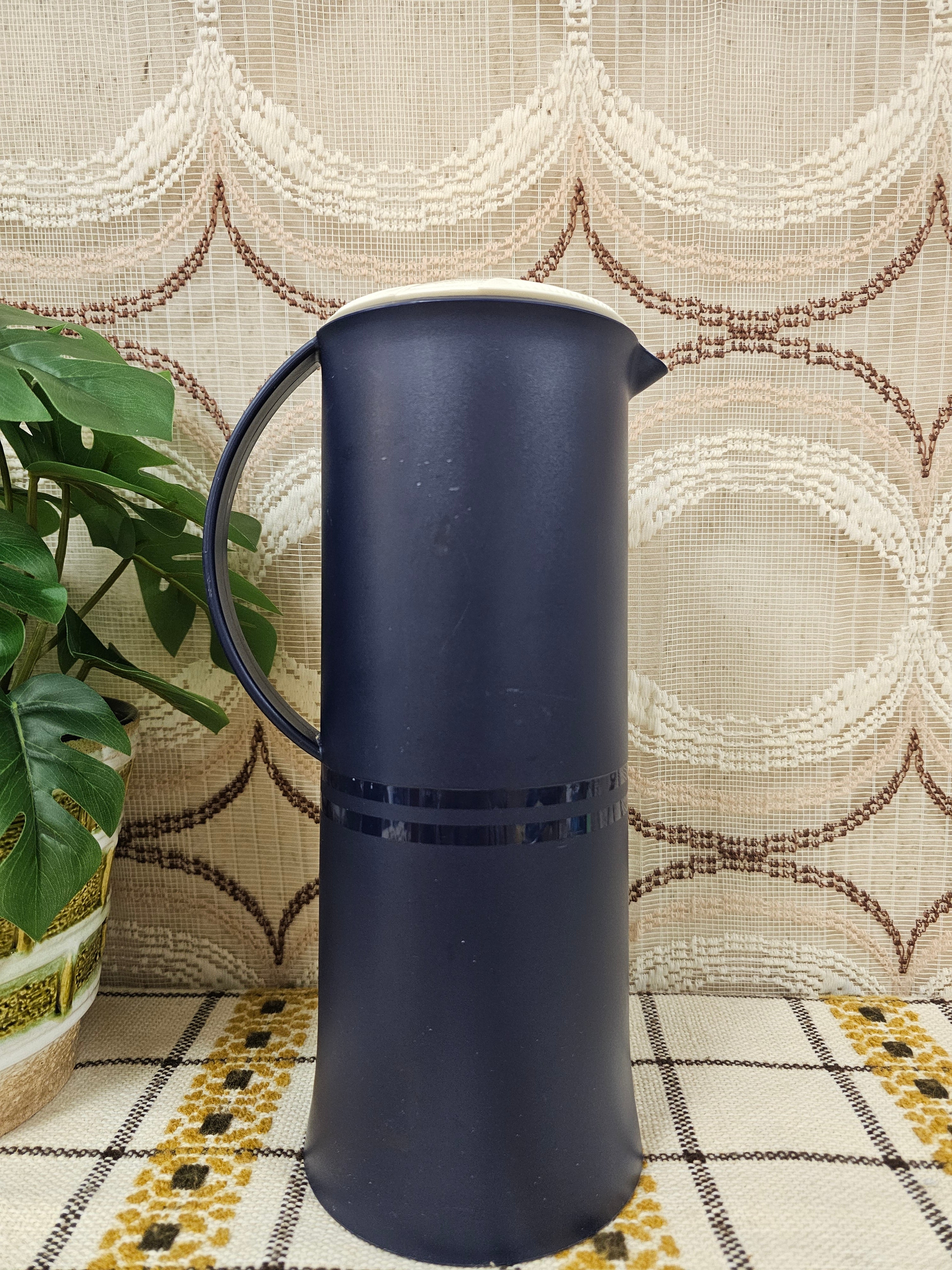 Tupperware thermoskan vintage – donkerblauw met wit