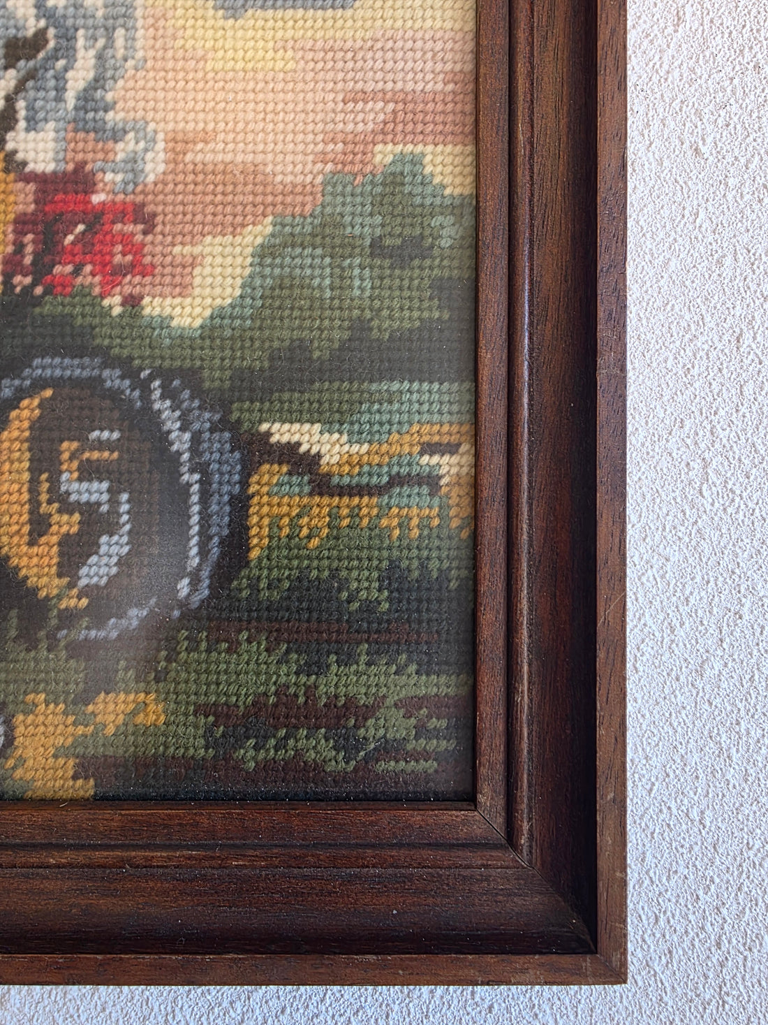 Vintage borduurwerk Master Simpson – jongen met hond in houten lijst