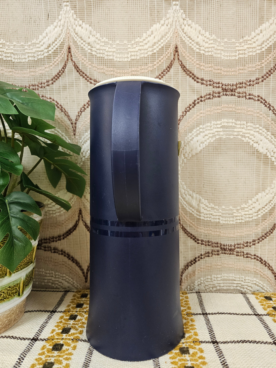 Tupperware thermoskan vintage – donkerblauw met wit