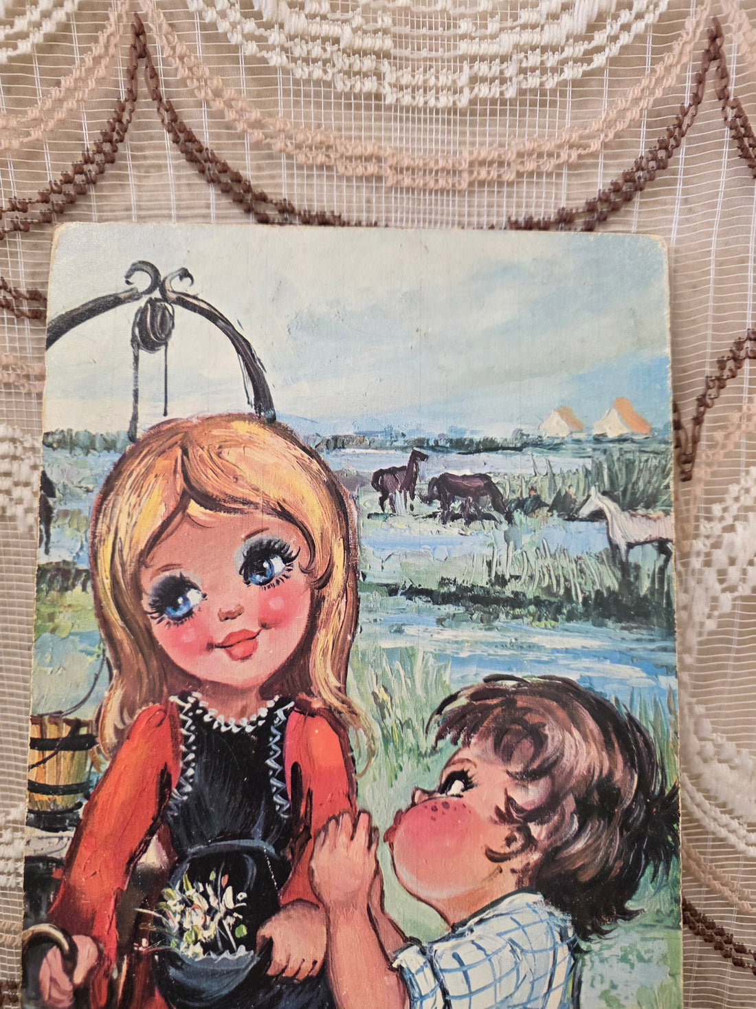 Pitzie wandplaatje kinderen illustratie jaren 70/80