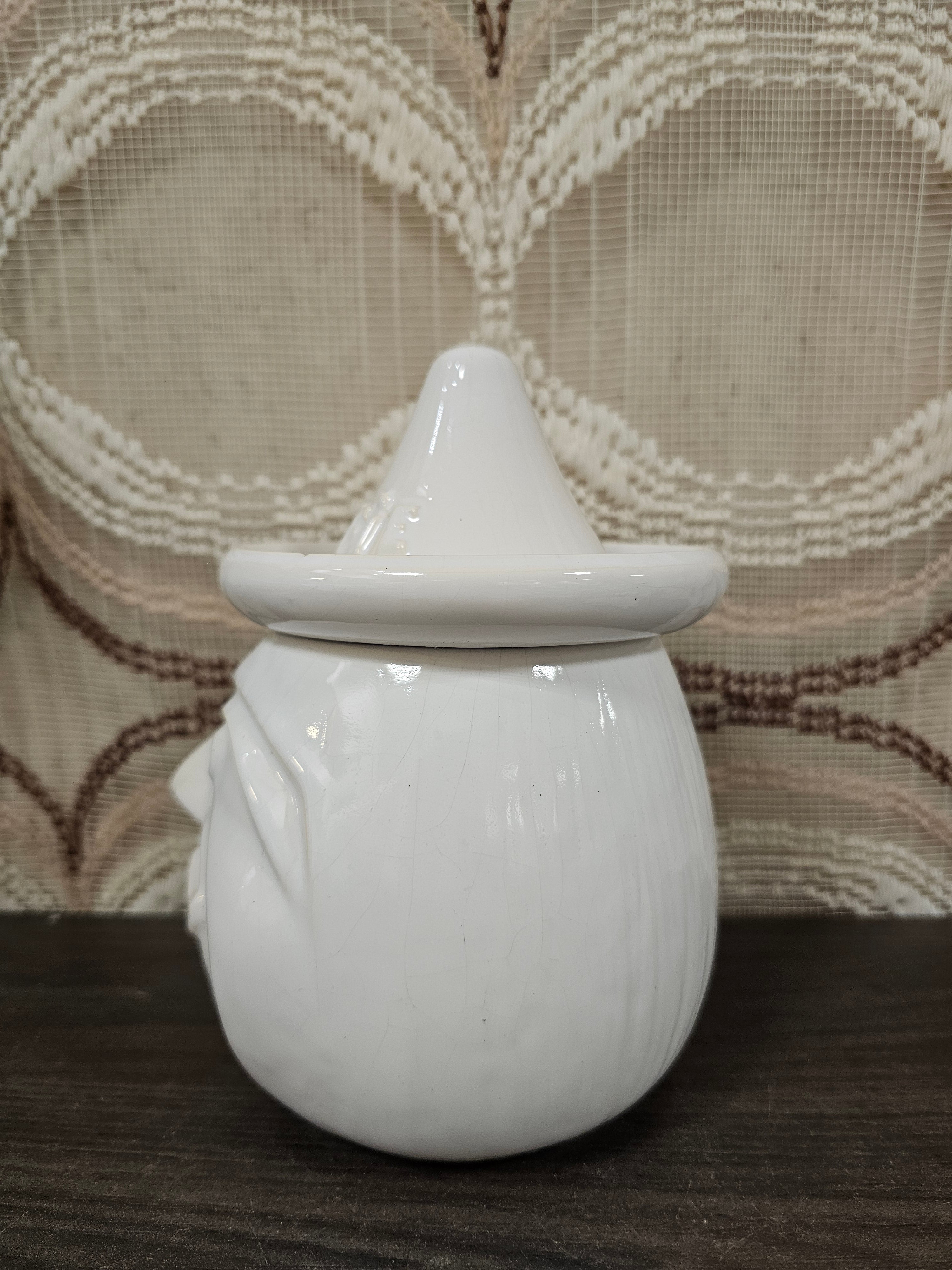 Vintage keramiek koffiepot met gezicht wit