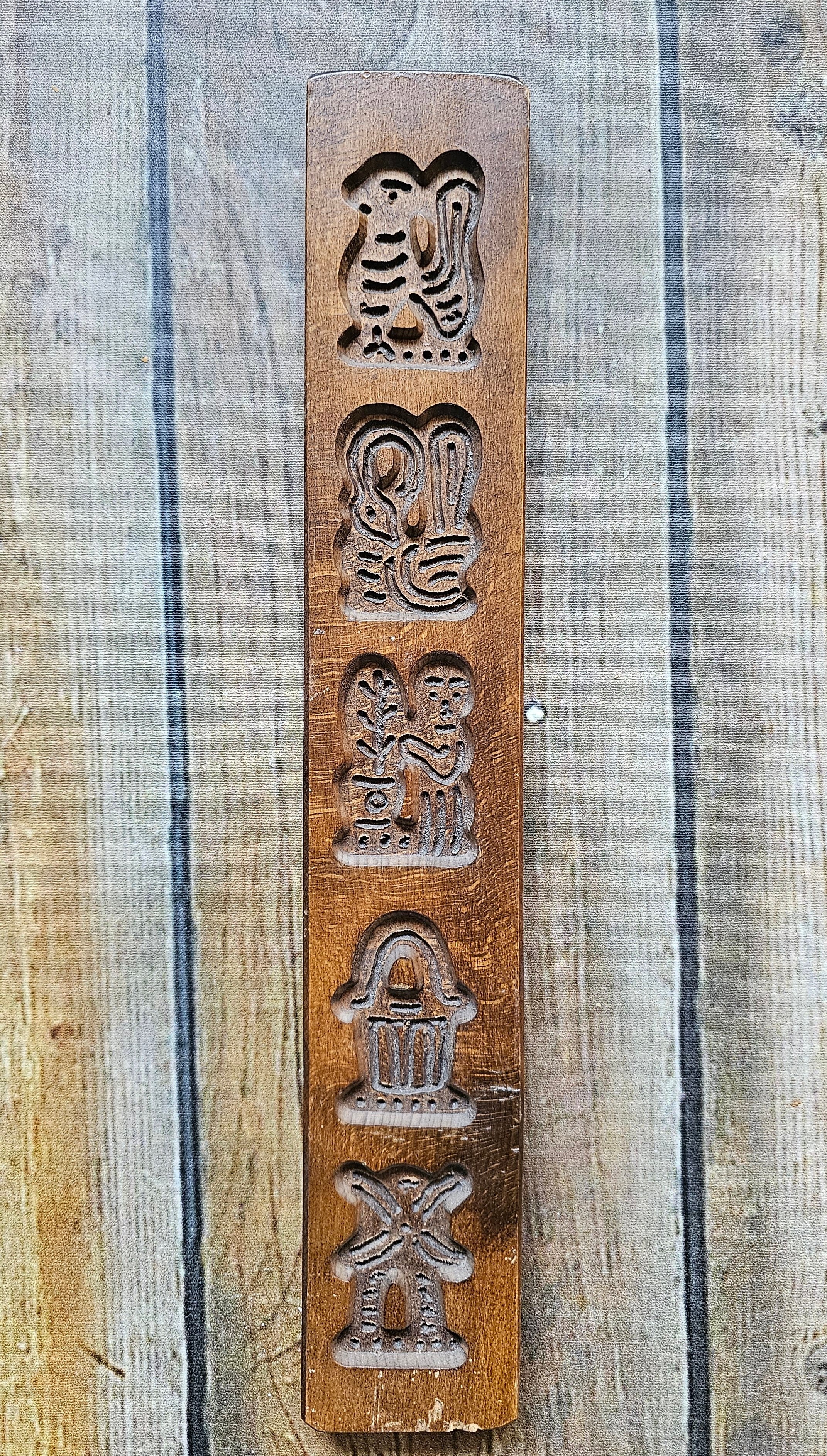 Antieke houten speculaas / koekplank voor 5 koekjes