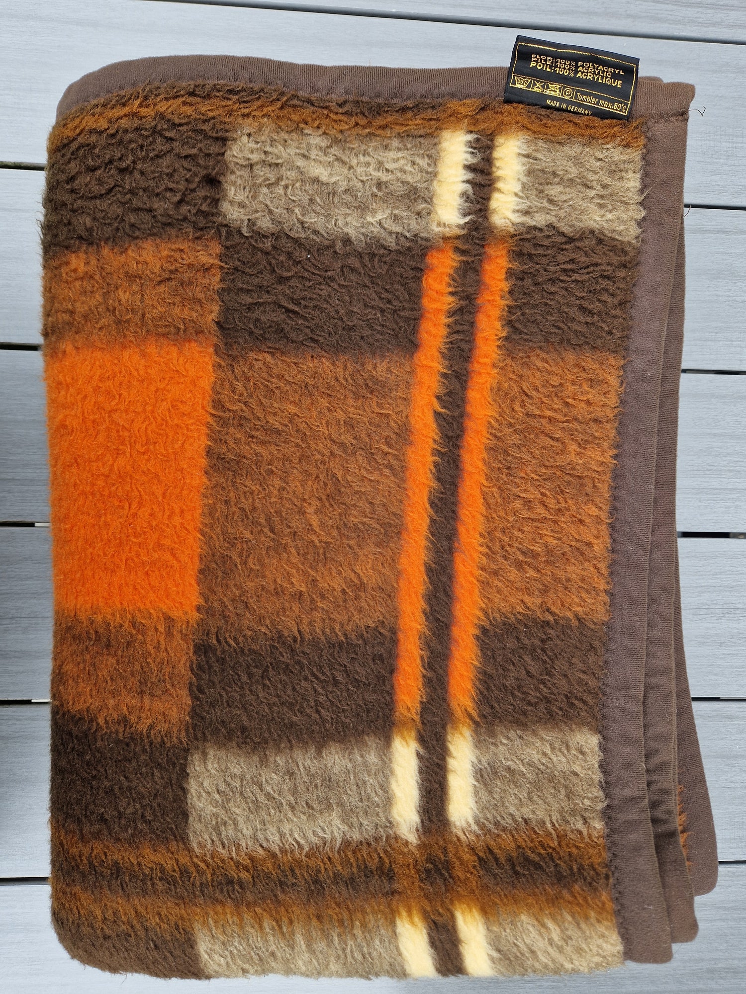 Vintage Ibena Dolan bruin oranje geruite deken