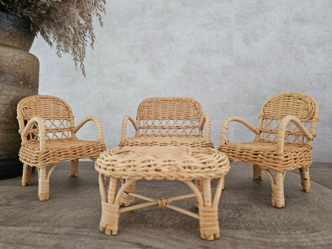 Fleur Barbie rieten / pitriet meubelset 4 delig