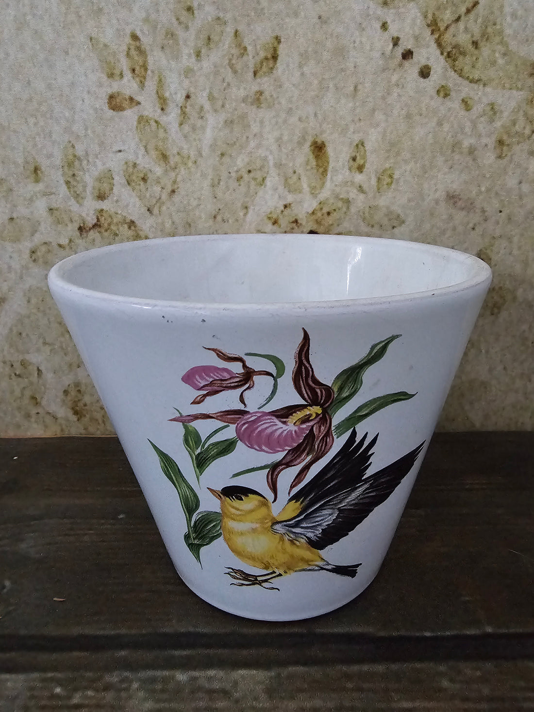 Vintage witte Adco bloempot met vogels